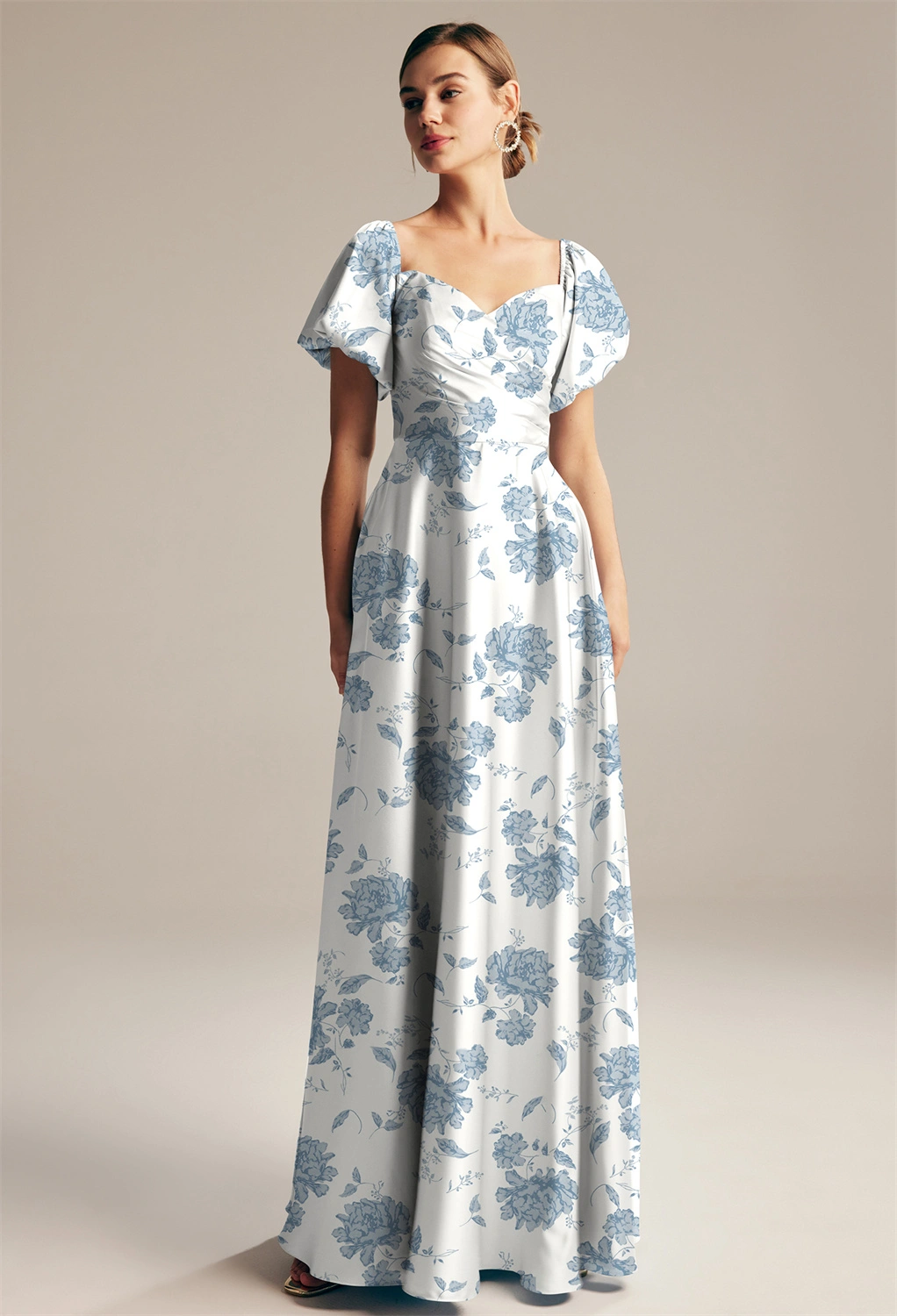Dusty Blue Peonies, Blue Floral Maternity Bridesmaid Dresses | AW.Bridal