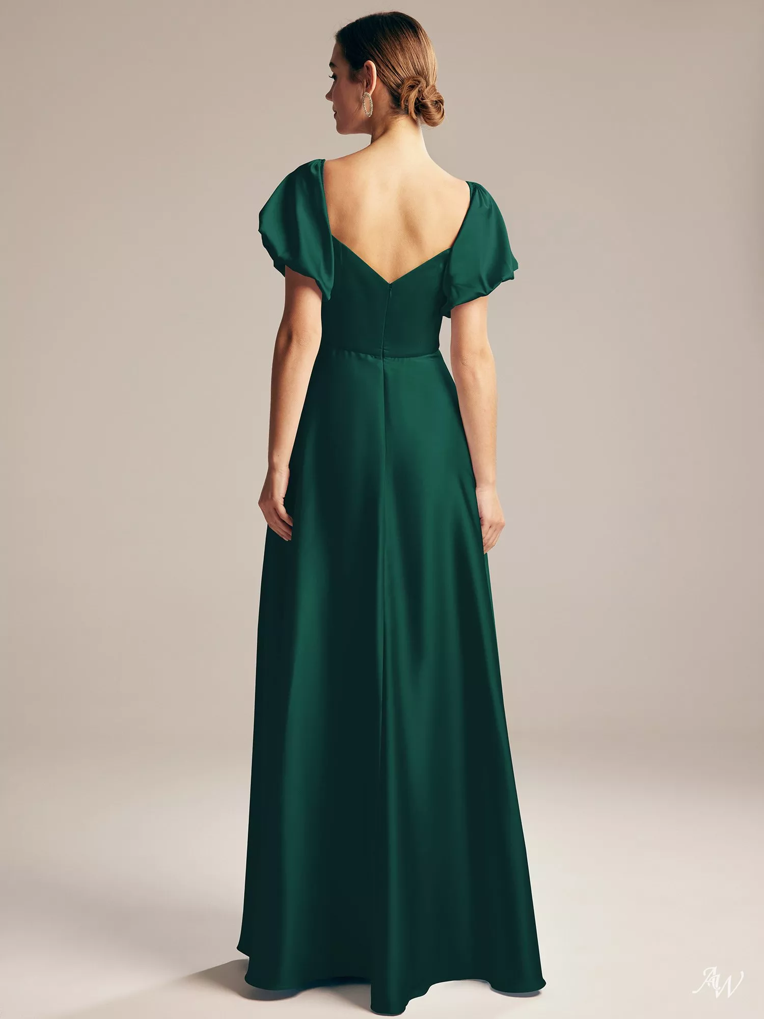 AW.Bridal A-line Sweetheart Neckline Floor Length Puff Sleeves Short Sleeves Satin Pleat Long Bridesmaid Dresses Dress Hunter Green Size 4