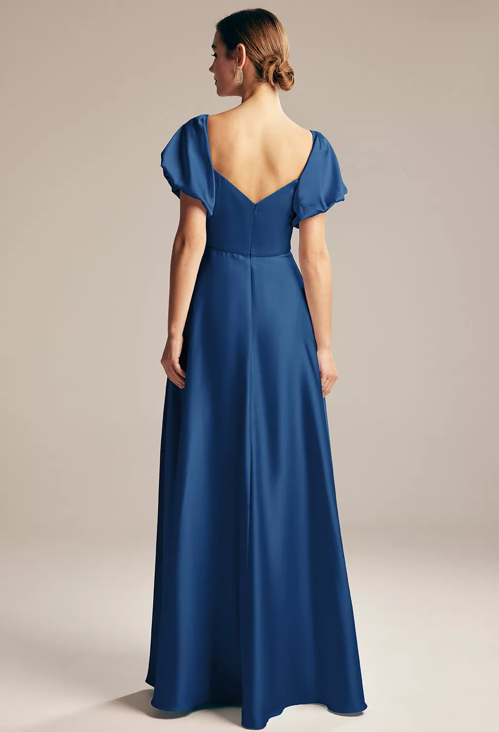 navy maternity bridesmaid dress Azazie Allessia Stretch Satin Dress