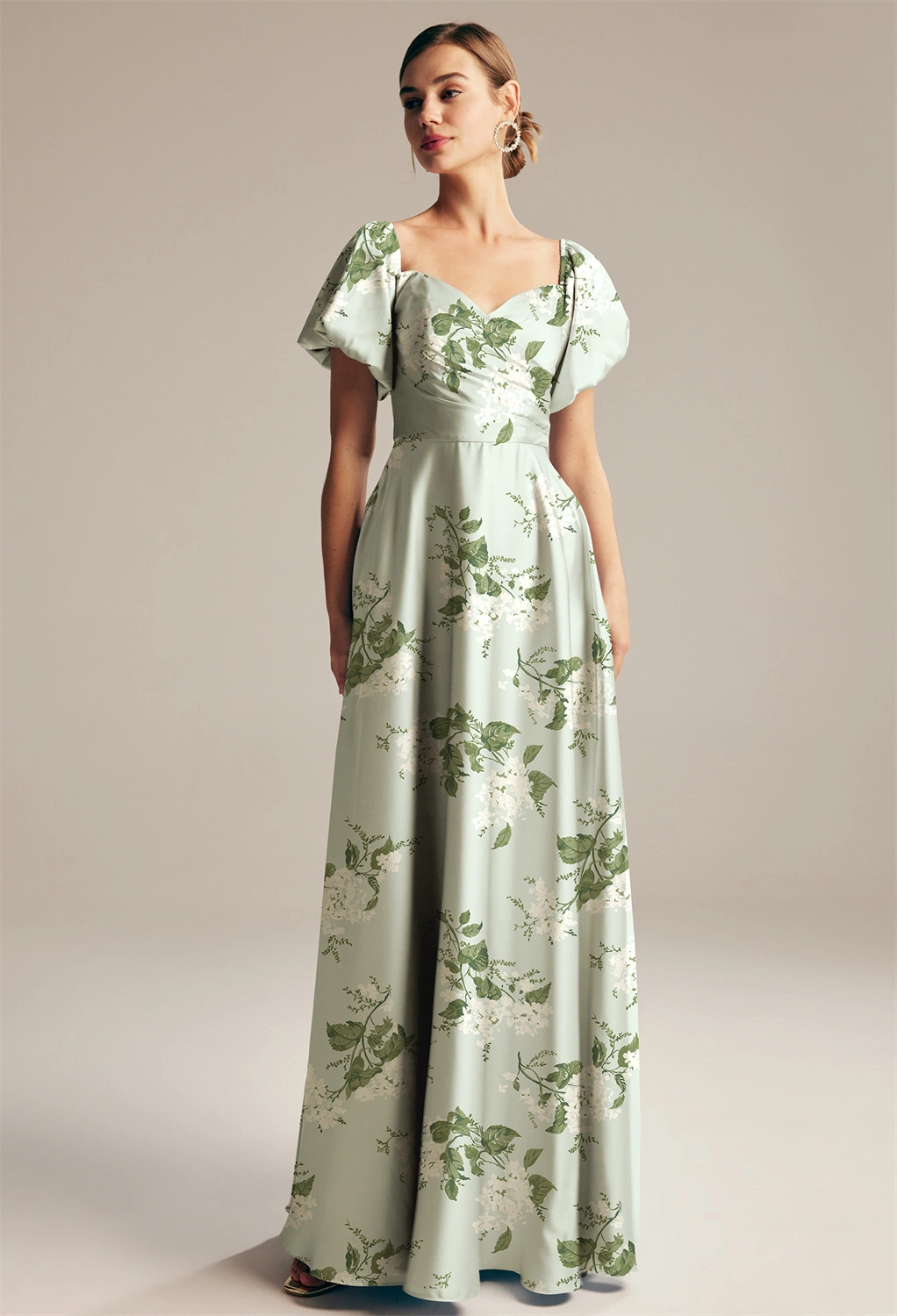 green emerald velvet dress Sage Green Floral Satin Bridesmaid Dress | Bridal Party Dress main image 1