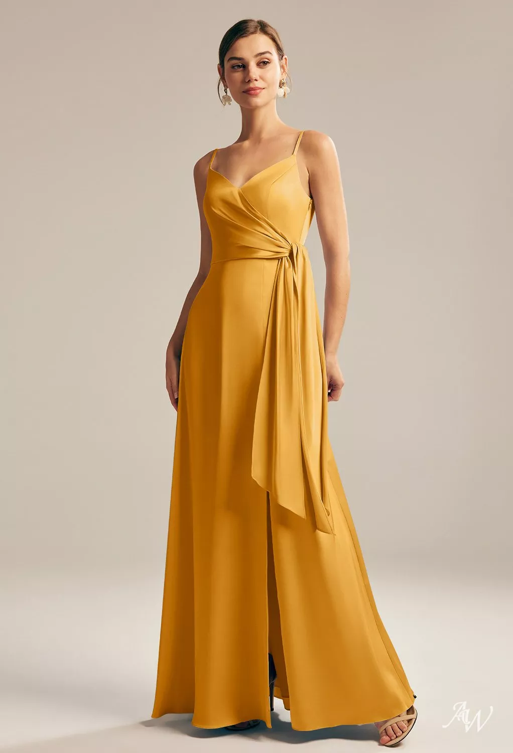 AW.Bridal A-line V-Neck Floor Length Sleeveless Spaghetti Straps Satin Split Plus Size Dresses Dress Mango Size 4