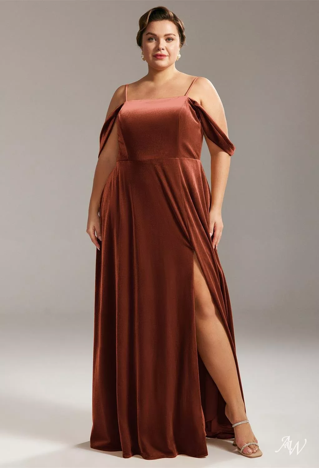 AW.Bridal A-line Square Neckline Floor Length Sleeveless Spaghetti Straps Split Long Bridesmaid Dresses Dress Burnt Orange Size 6