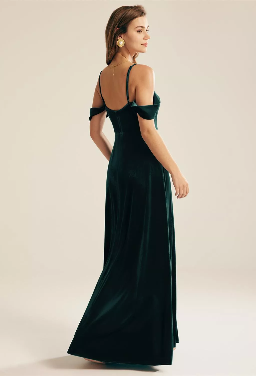 green emerald velvet dress One Shoulder Olive Green Pleated Velvet Bridesmaid Dress – FancyVestido main image 1