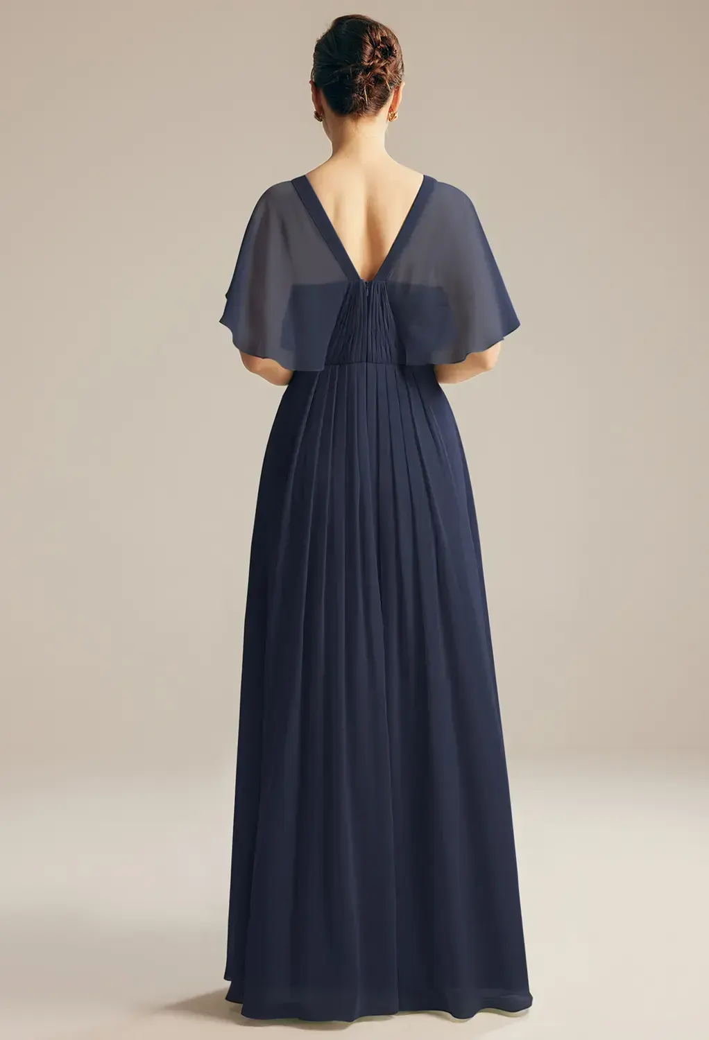 AW.Bridal A-line Bateau Neckline Floor Length Short Sleeves Pleat Mother of the Bride Dresses Dress Dark Navy Size 18