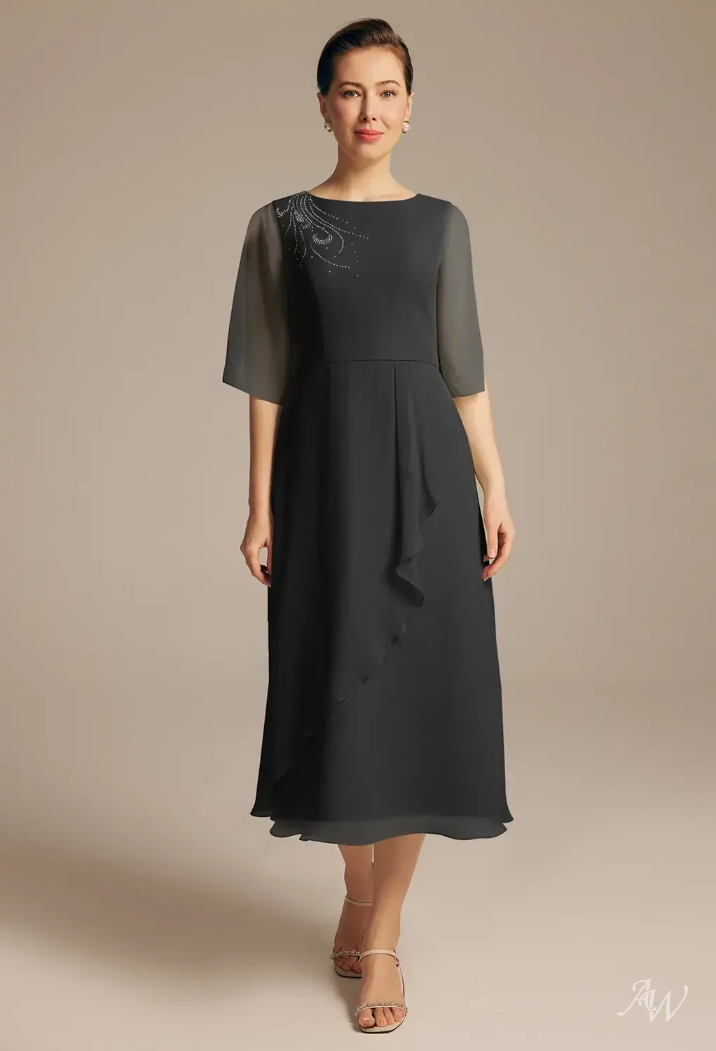 black short mother of the bride dresses Black Short Sleeve Beading Feather Mother of the Bride Dress