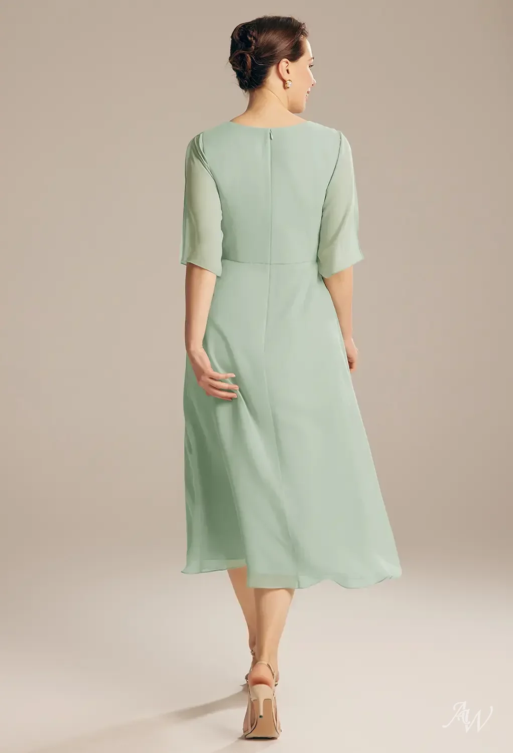 sage green mid length dress ASTON V NECK LONG SLEEVE SIDE RUCHED MIDI DRESS main image 0