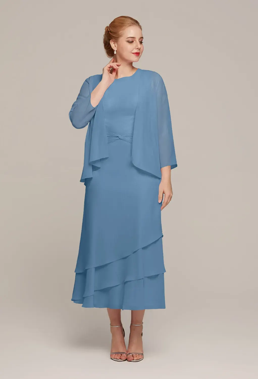 dusty blue mother of the bride dress plus size Mother of the Bride Dresses Plus Size 2026 Women's A-Line/Princess V-Neck 3/4 Sleeves Floor-Length Formal Evening Gowns with Sequins, Taupe main image 0