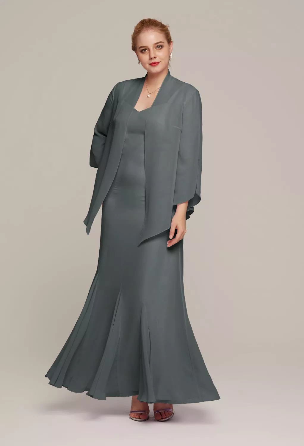 grey mother of the groom dresses Steel Gray Bride A Line V Neck 3/4 Illusion Sleeves Appliqued Chiffon Floor Length Mother Of The Bride Dresses making it a perfect choice for the mother of the bride. Grey Mother of the Bride/Groom