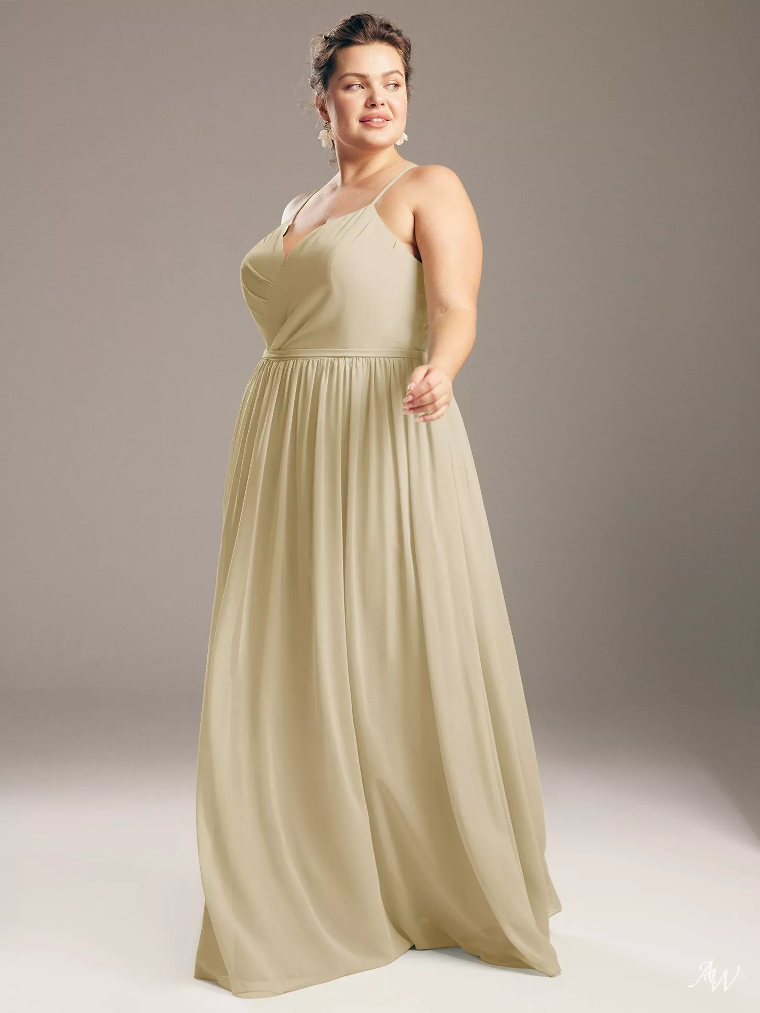 AW.Bridal A-Line V-Neck Floor Length Sleeveless Spaghetti Straps Cutout Long Bridesmaid Dresses Dress Champagne Size 4
