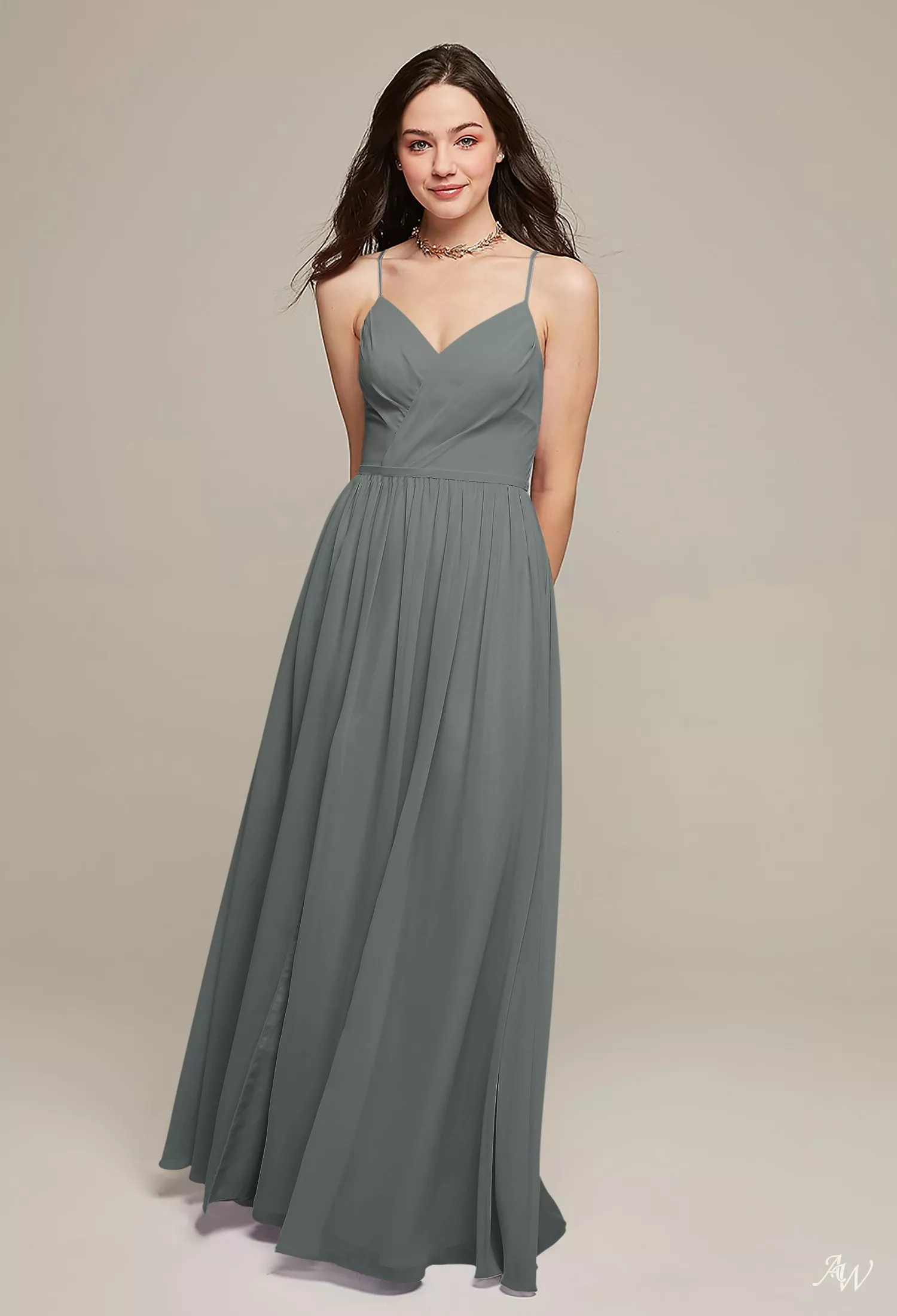 navy blue dress for baby girl AW.Bridal A-Line V-Neck Floor Length Sleeveless Spaghetti Straps Cutout Long Bridesmaid Dresses Dress Steel Gray Plus Size 16