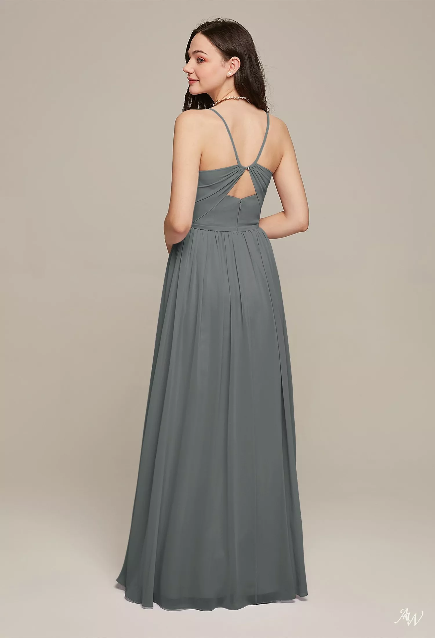 AW.Bridal A-Line V-Neck Floor Length Sleeveless Spaghetti Straps Cutout Long Bridesmaid Dresses Dress Steel Gray Plus Size 16