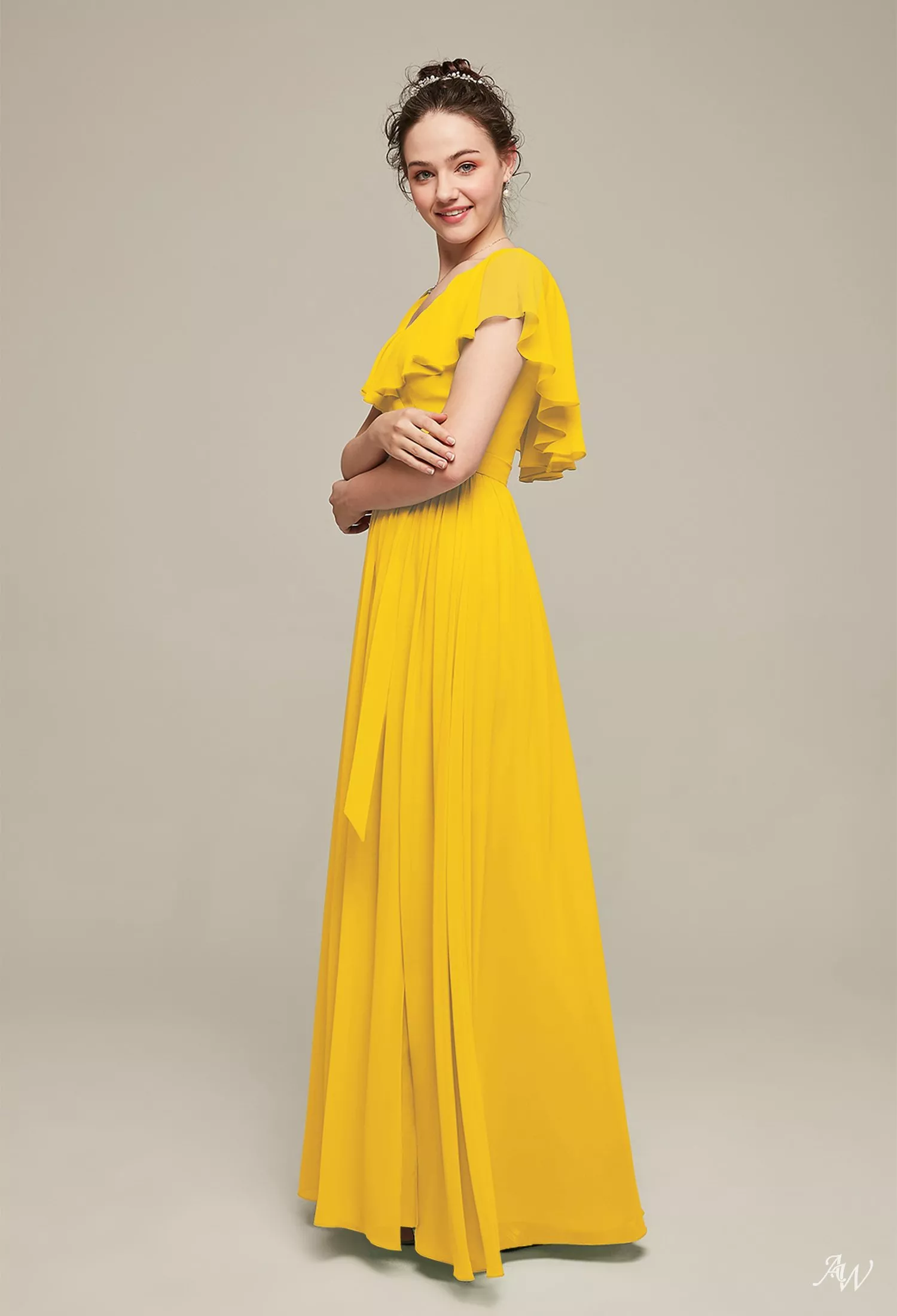 gold mustard dress Golden Drape Evening Gown