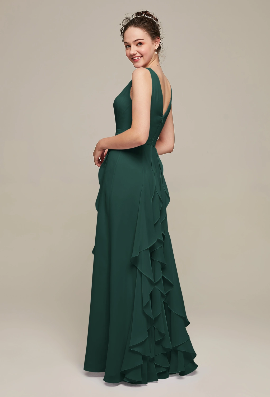 emerald green maternity bridesmaid dress Azazie Allessia Stretch Satin Dress