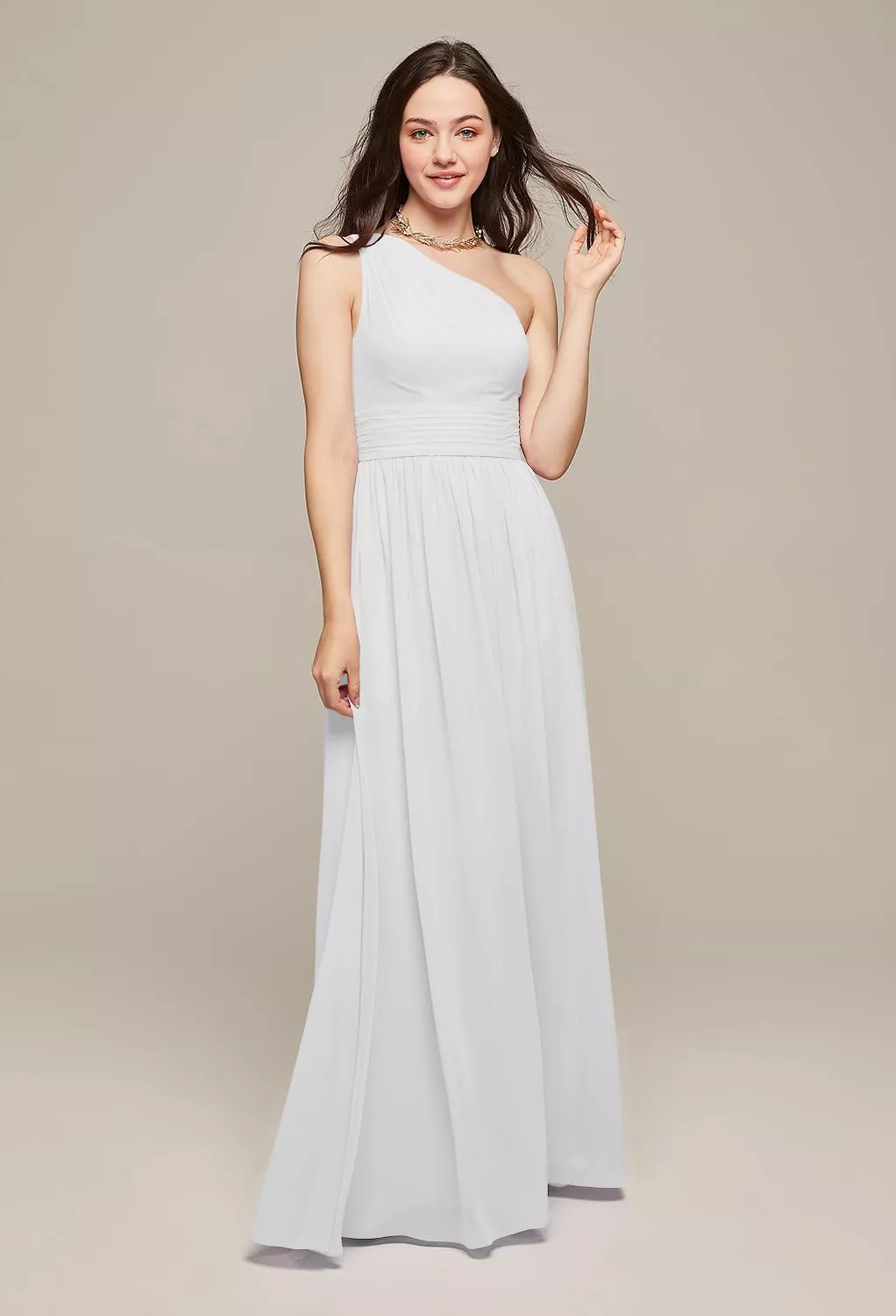 AW.Bridal A-line One Shoulder Floor Length Sleeveless Pleat Long Bridesmaid Dresses Dress White Size 18