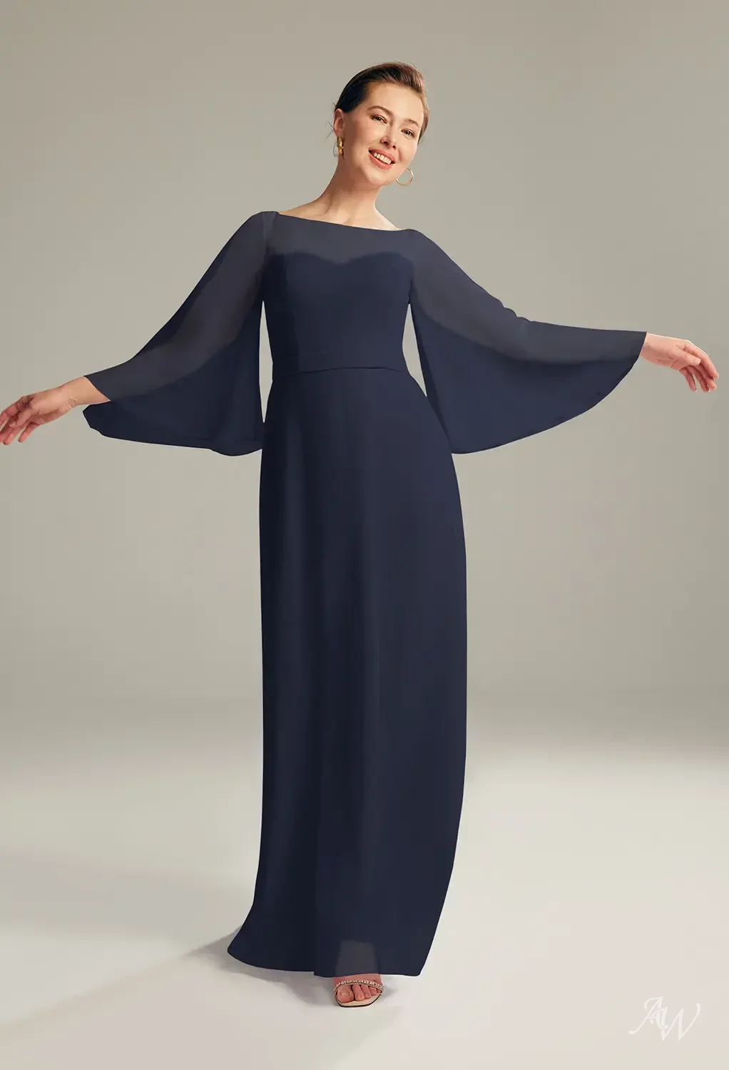 navy long sleeve mother of the bride dresses Long Mother-of-the-Bride Dress with Long Sleeves Rose / 20