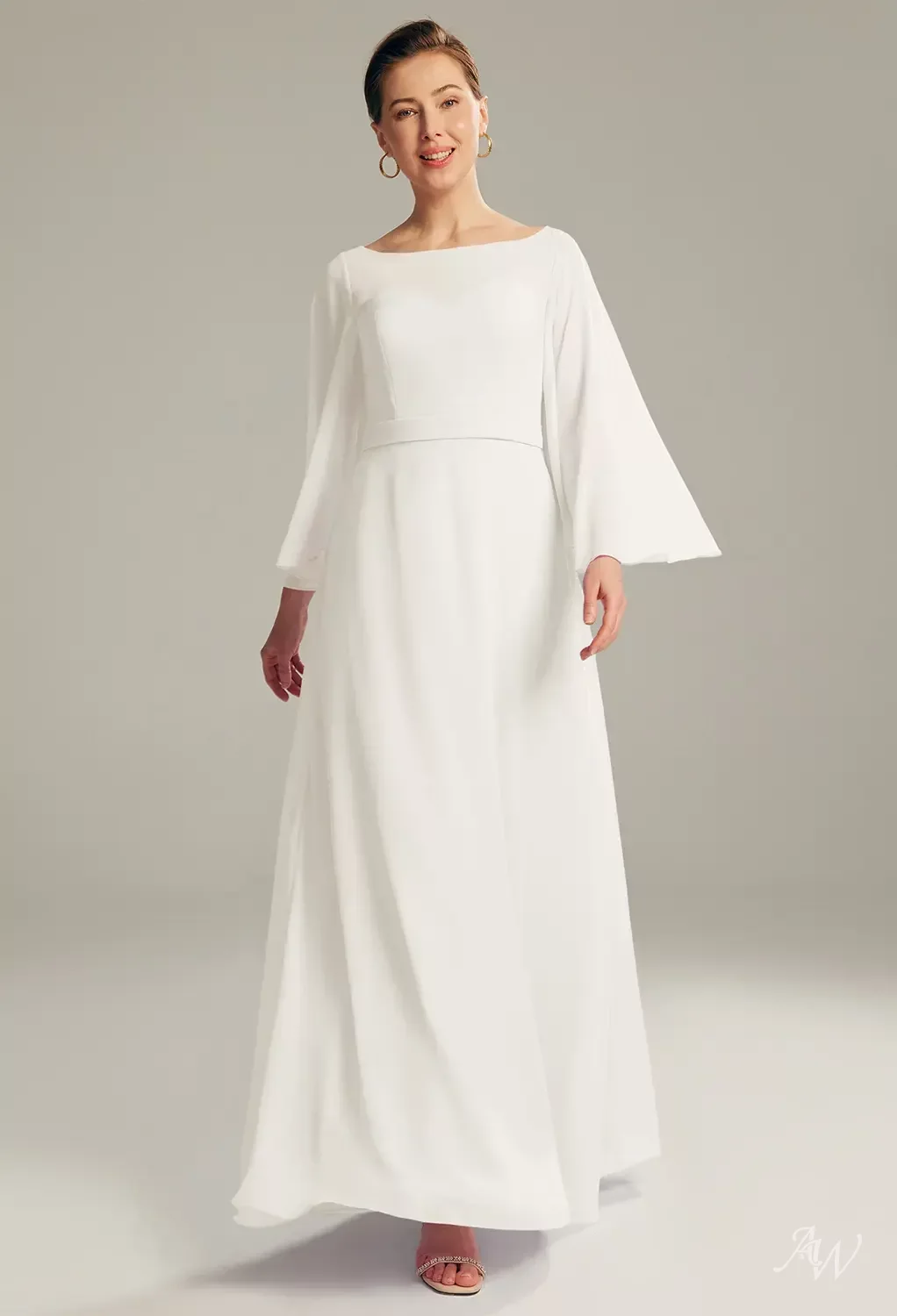 plain ivory wedding dress A-line V Neck Ivory Satin Simple Elegant Wedding Dress WD488 US10 / Ivory main image 0