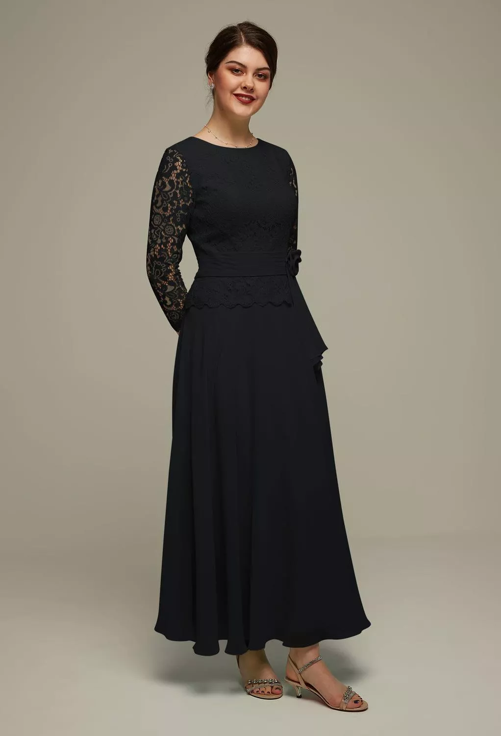 dresses ankle length A-Line Mother of the Bride Dress Vintage Plus Size Ankle Length Satin 3/4 Length Sleeve main image 0