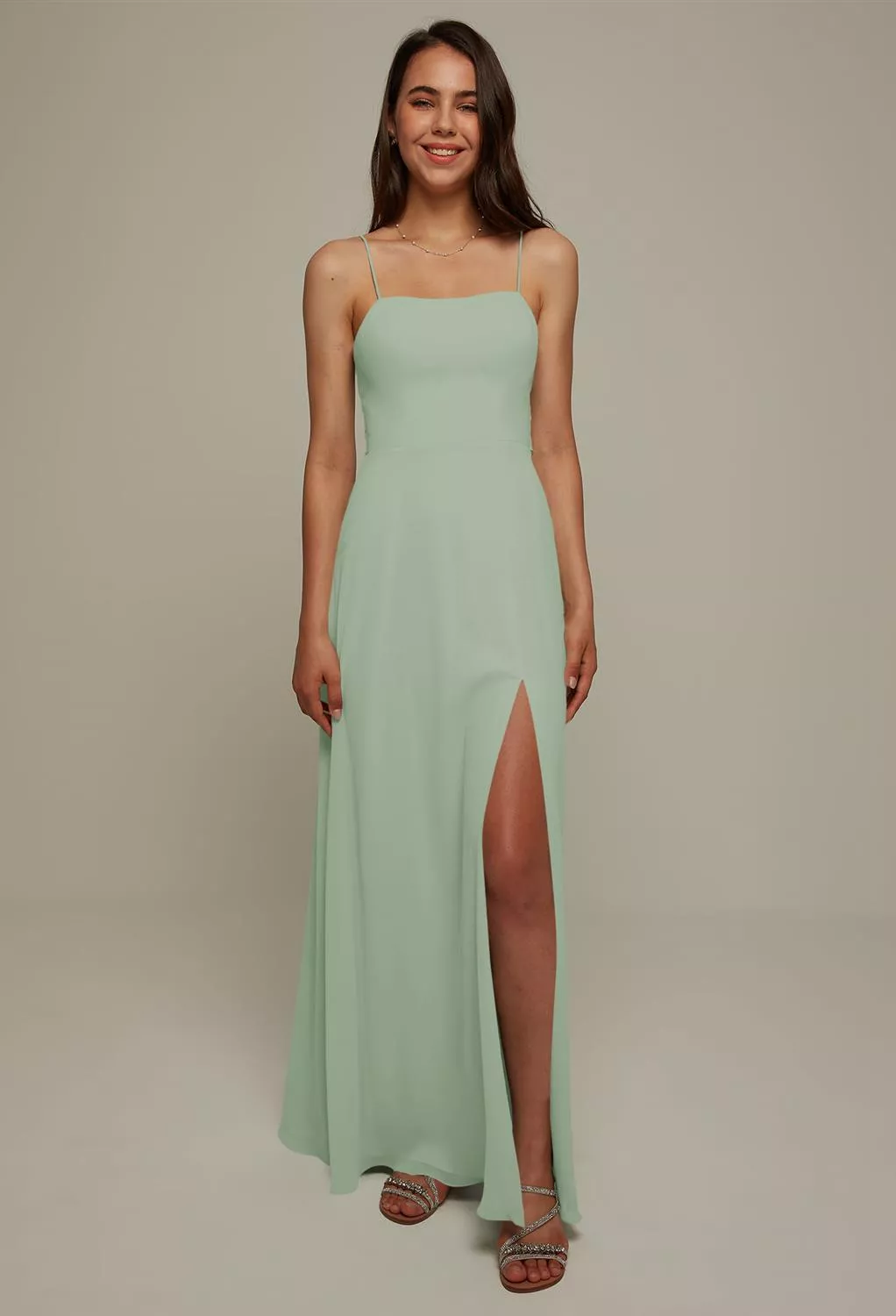 sachin and babi light blue dress TH&TH Athena Cowl Back Bridesmaid Dress In Sage Green Chiffon  TH and TH