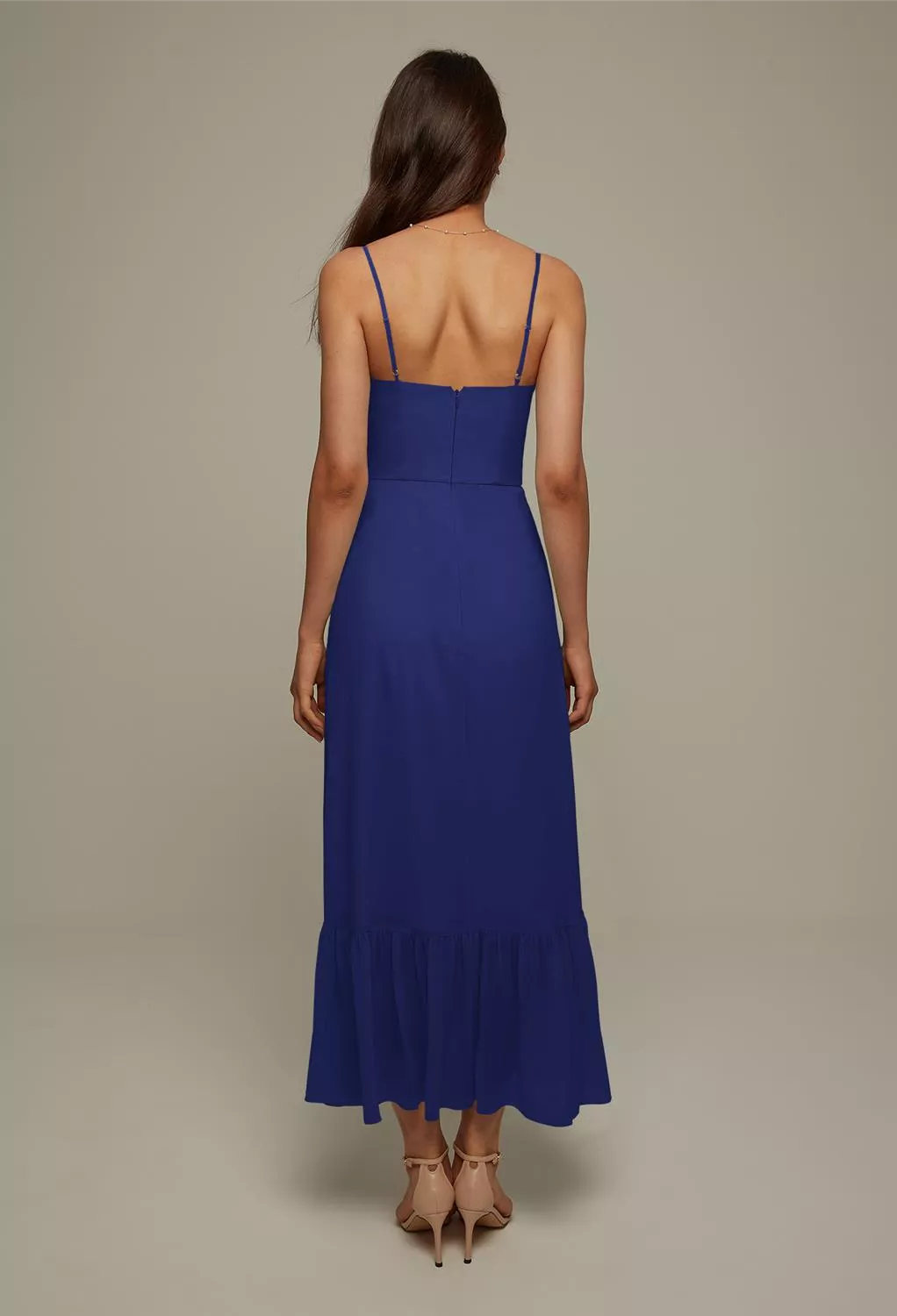 casual royal blue midi dress Royal Blue One Shoulder Midi Dress With Tie Waist main image 0