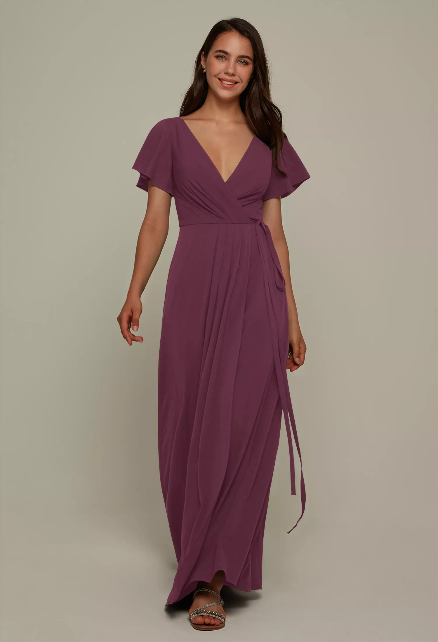 light blue bridesmaid dresses with sleeves Dusty Blue Chiffon Cold Shoulder Long A-line Bridesmaid Prom Dress main image 0