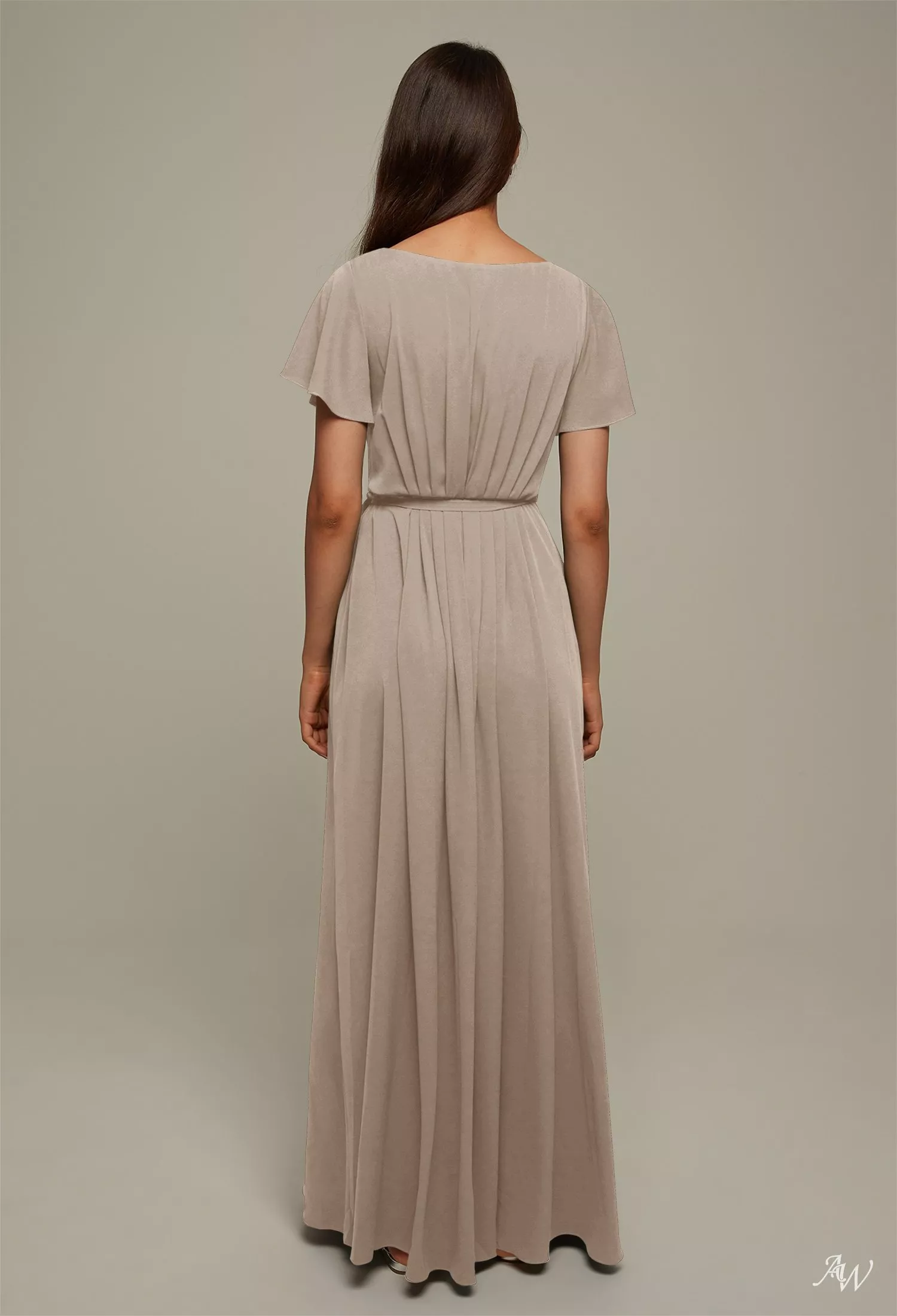 size 2 bridesmaid dresses Square Neck 3/4 Sleeves Chiffon Bridesmaid Dresses with Slit