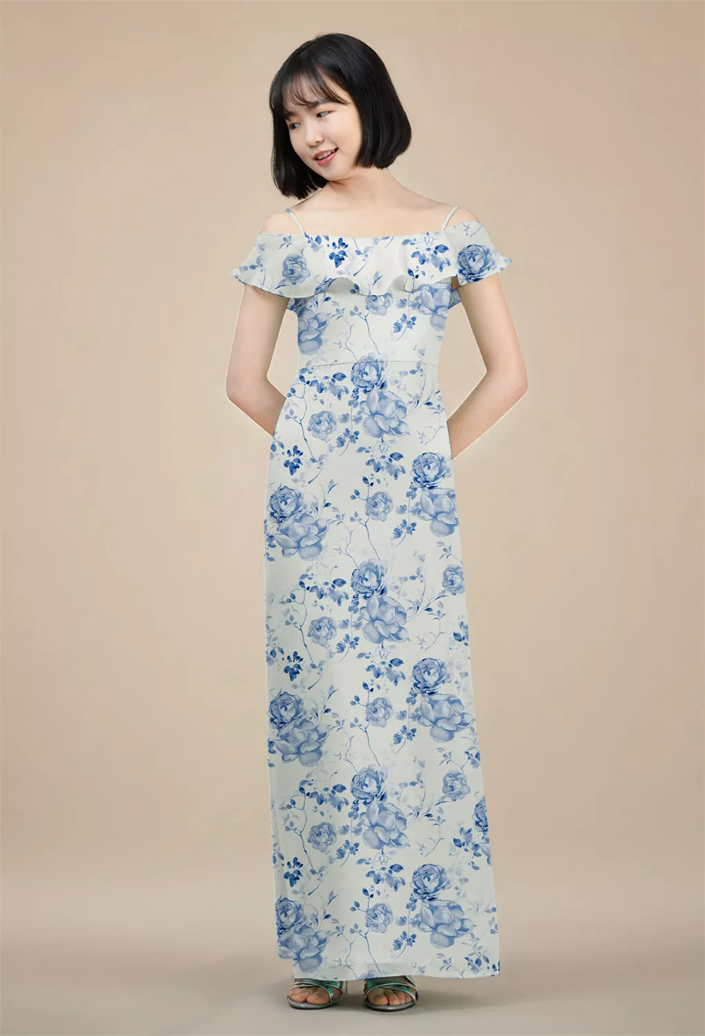 Blue Botanical Floral, Blue Floral Junior Bridesmaid Dresses | AW.Bridal