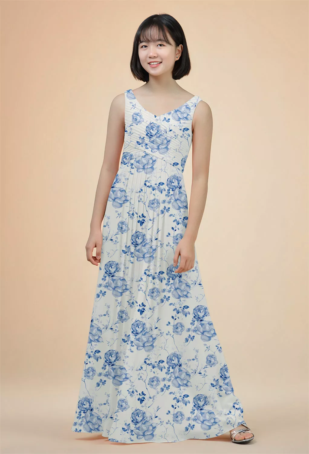 Blue Botanical Floral, Blue Floral Junior Bridesmaid Dresses | AW.Bridal