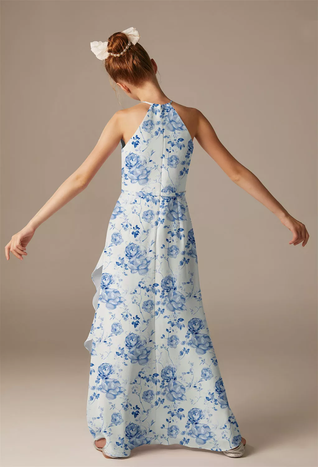 Blue Botanical Floral, Blue Floral Junior Bridesmaid Dresses | AW.Bridal