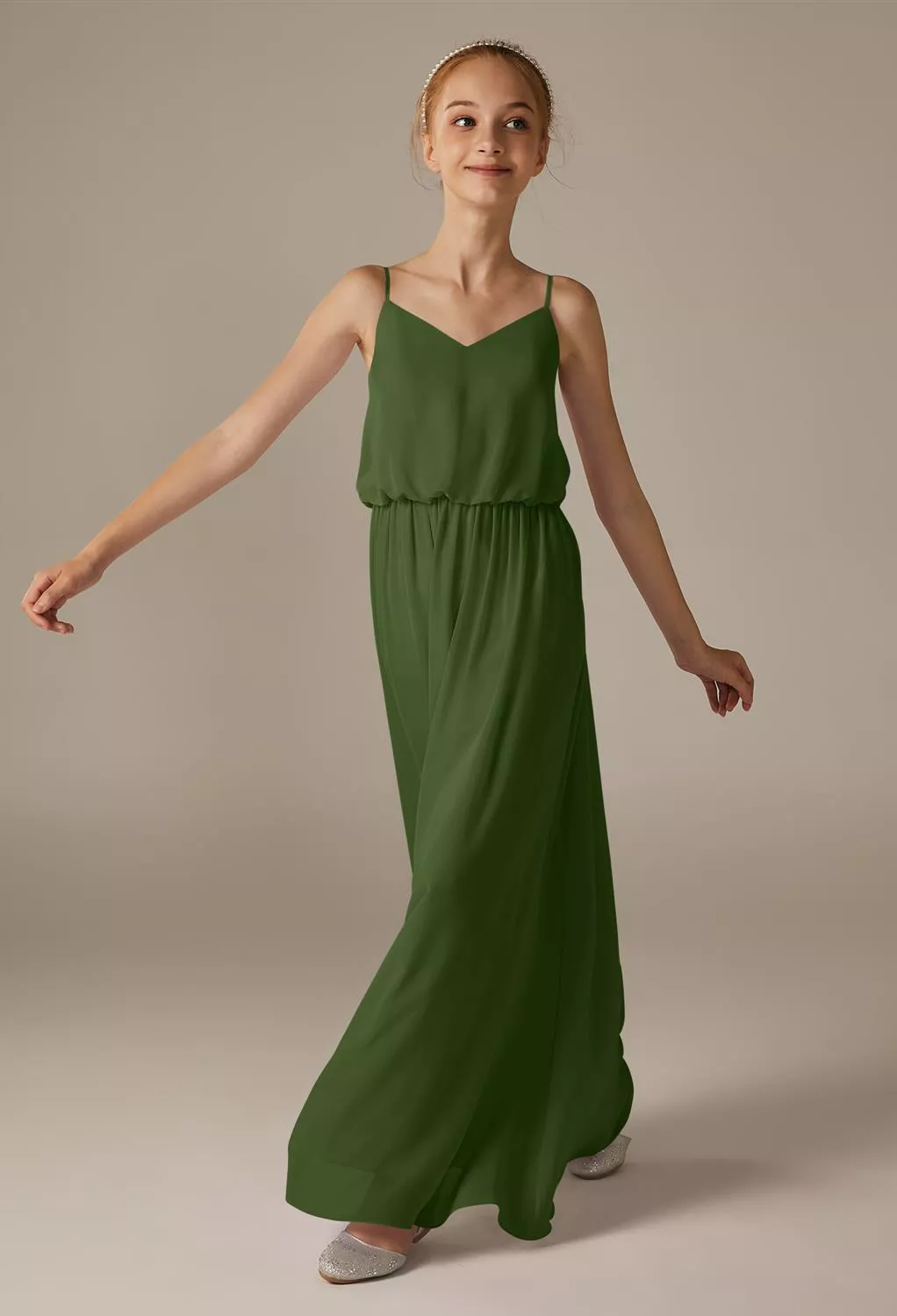 green emerald velvet dress Cicinia Crinkle Chiffon Junior Bridesmaid Dress, Green main image 1