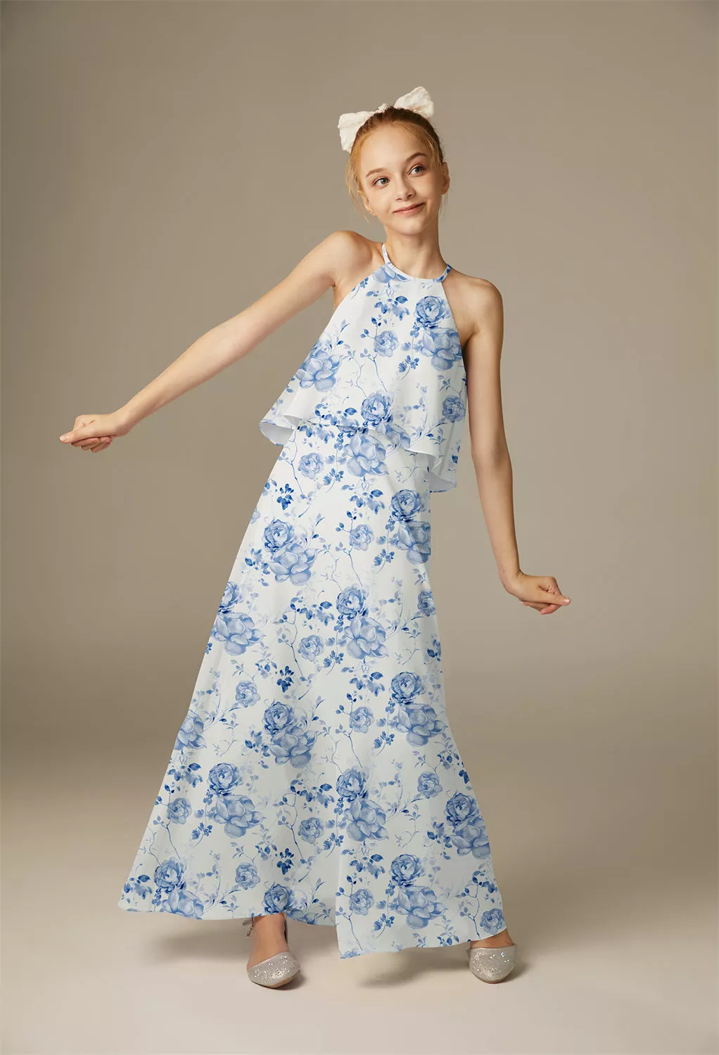 Blue Botanical Floral, Blue Floral Junior Bridesmaid Dresses | AW.Bridal