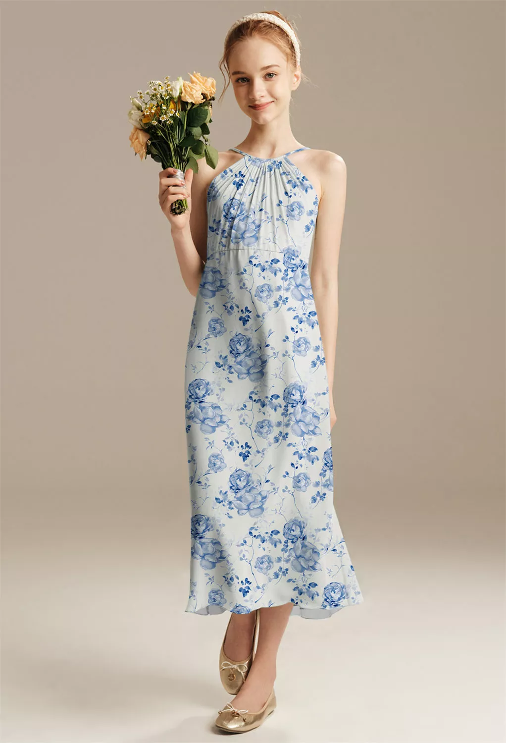 blue dress for baby girl Juniors Riley Convertible Satin Floral Print Dress main image 1