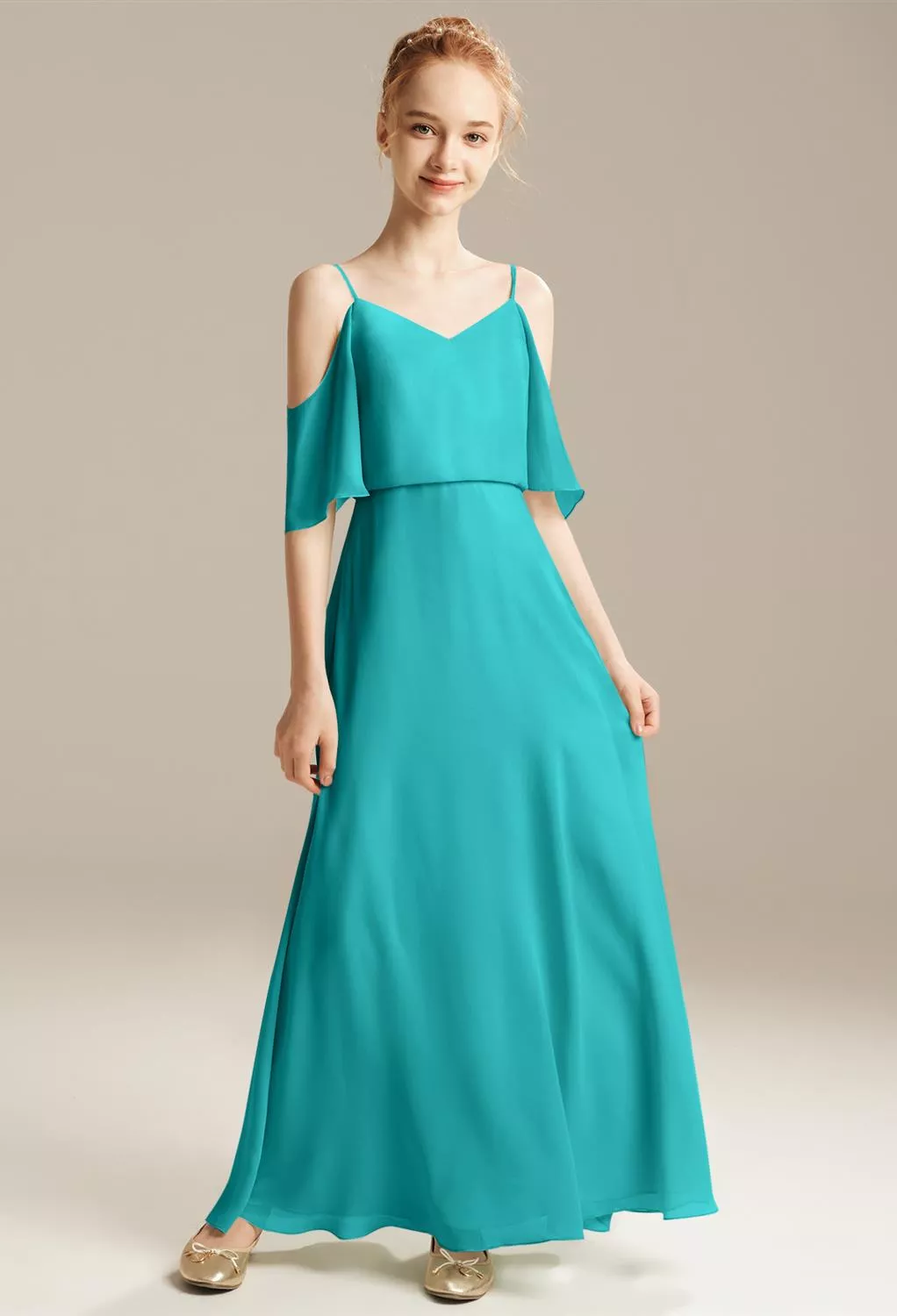 turquoise junior bridesmaid dresses A Line Chiffon Lace Junior Bridesmaid Dress main image 1