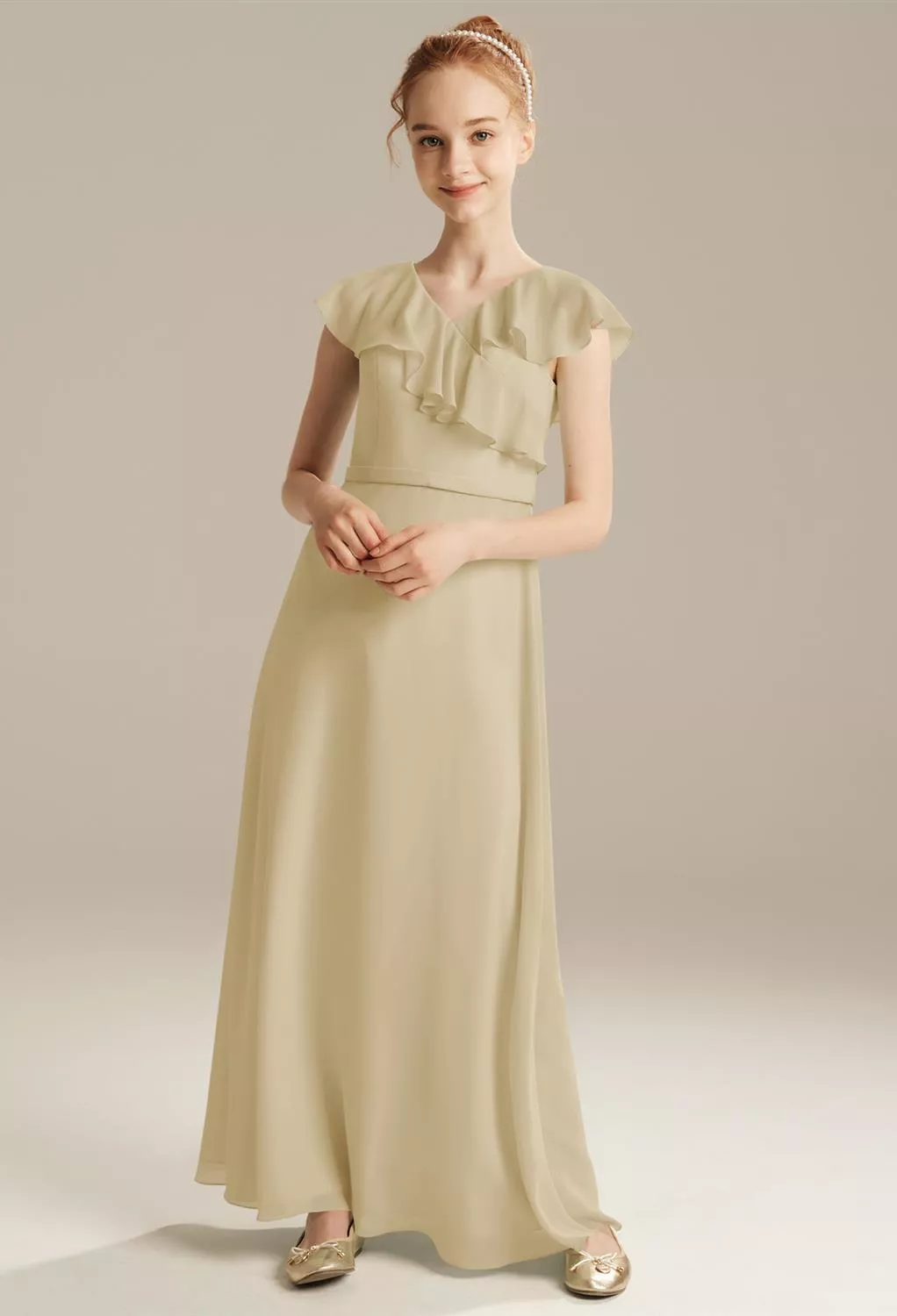 junior bridesmaid dresses champagne Champagne Whisper Satin Junior Bridesmaid Dresses