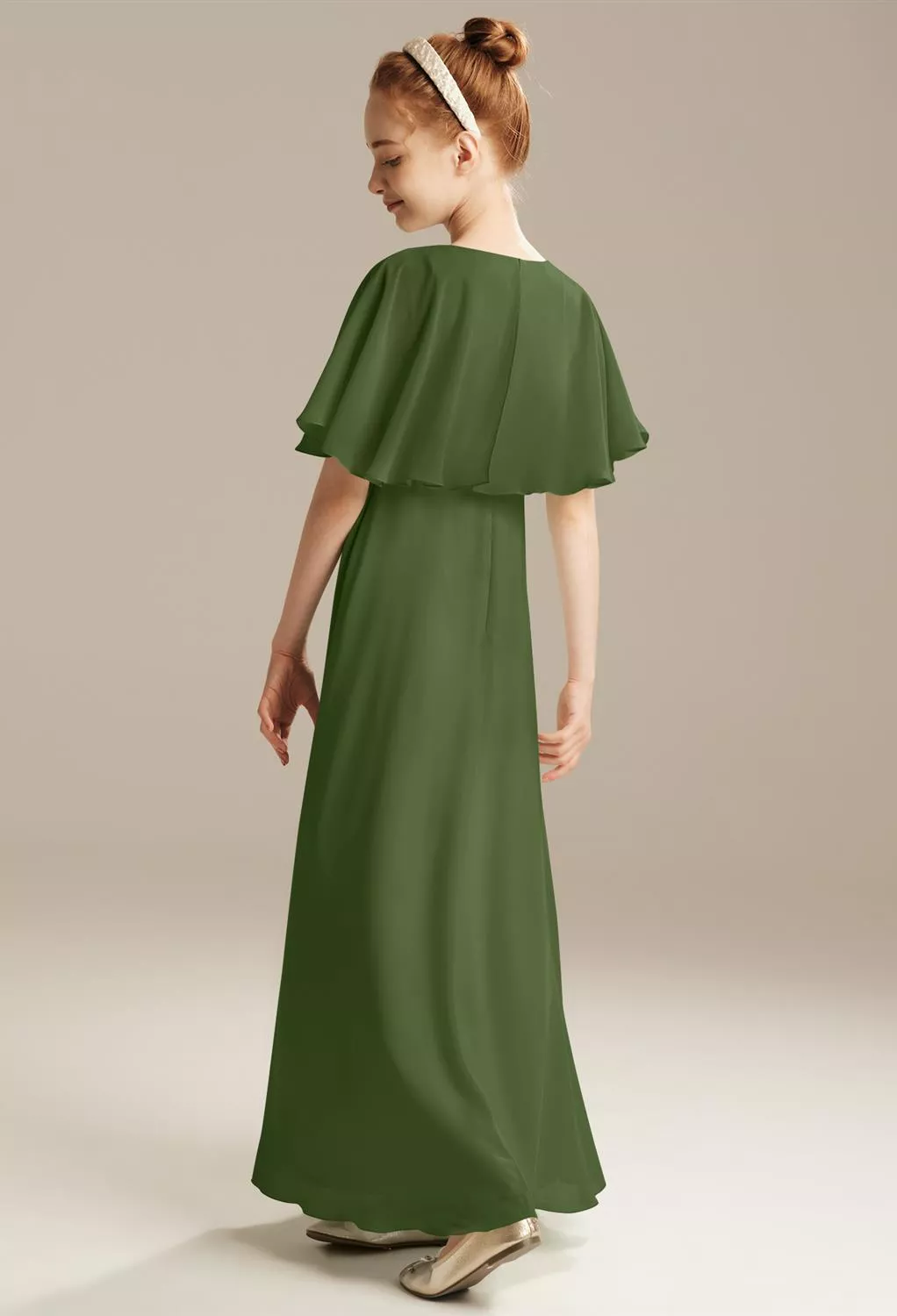 strapless open back dress BABARONI Chiffon Olive Green Junior Bridesmaid Dresses A-line V-neck  Floor-length Sleeveless – BABARONI UK