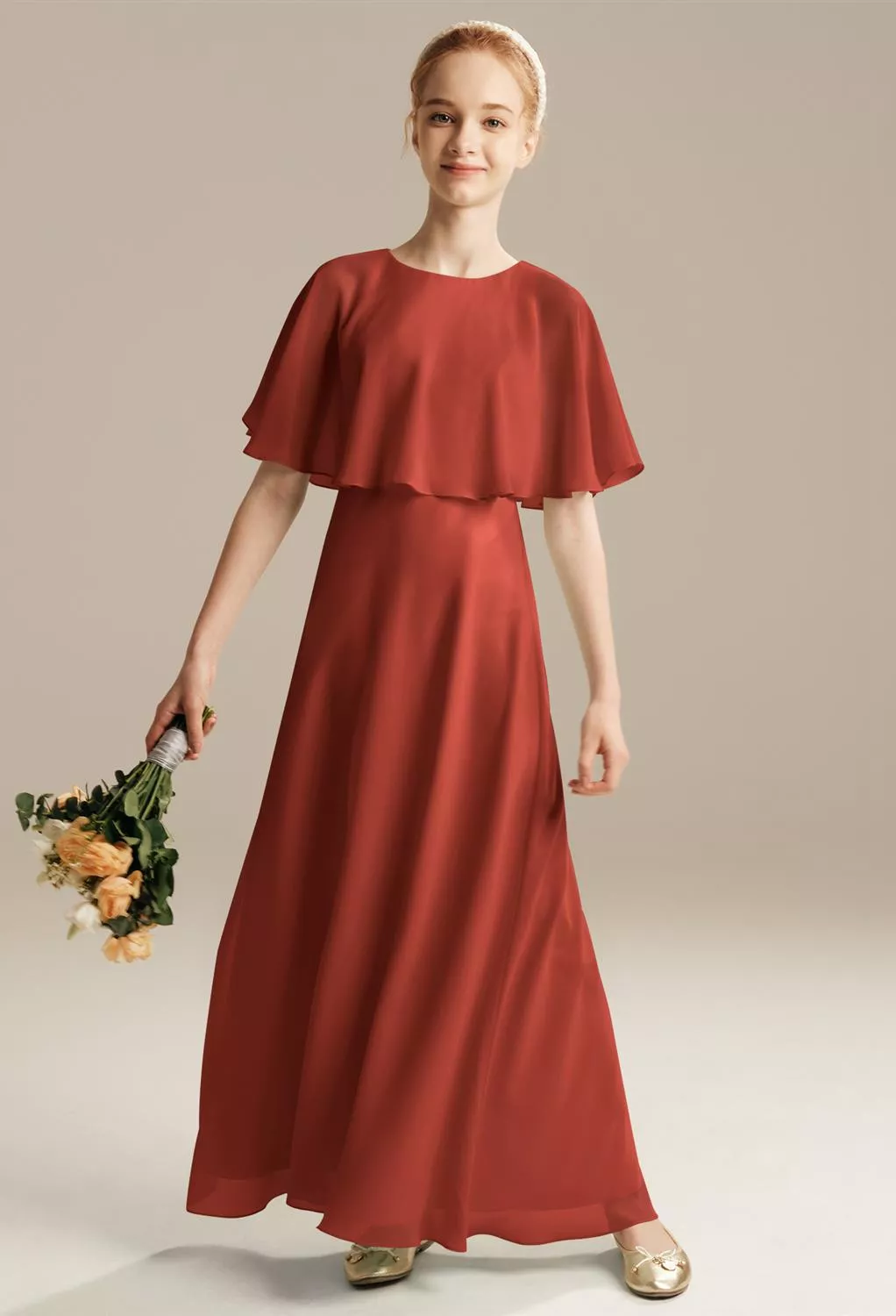 rust junior bridesmaid dresses Azazie Sheath Cowl Neck Floor-Length Chiffon Junior Bridesmaid Dresses