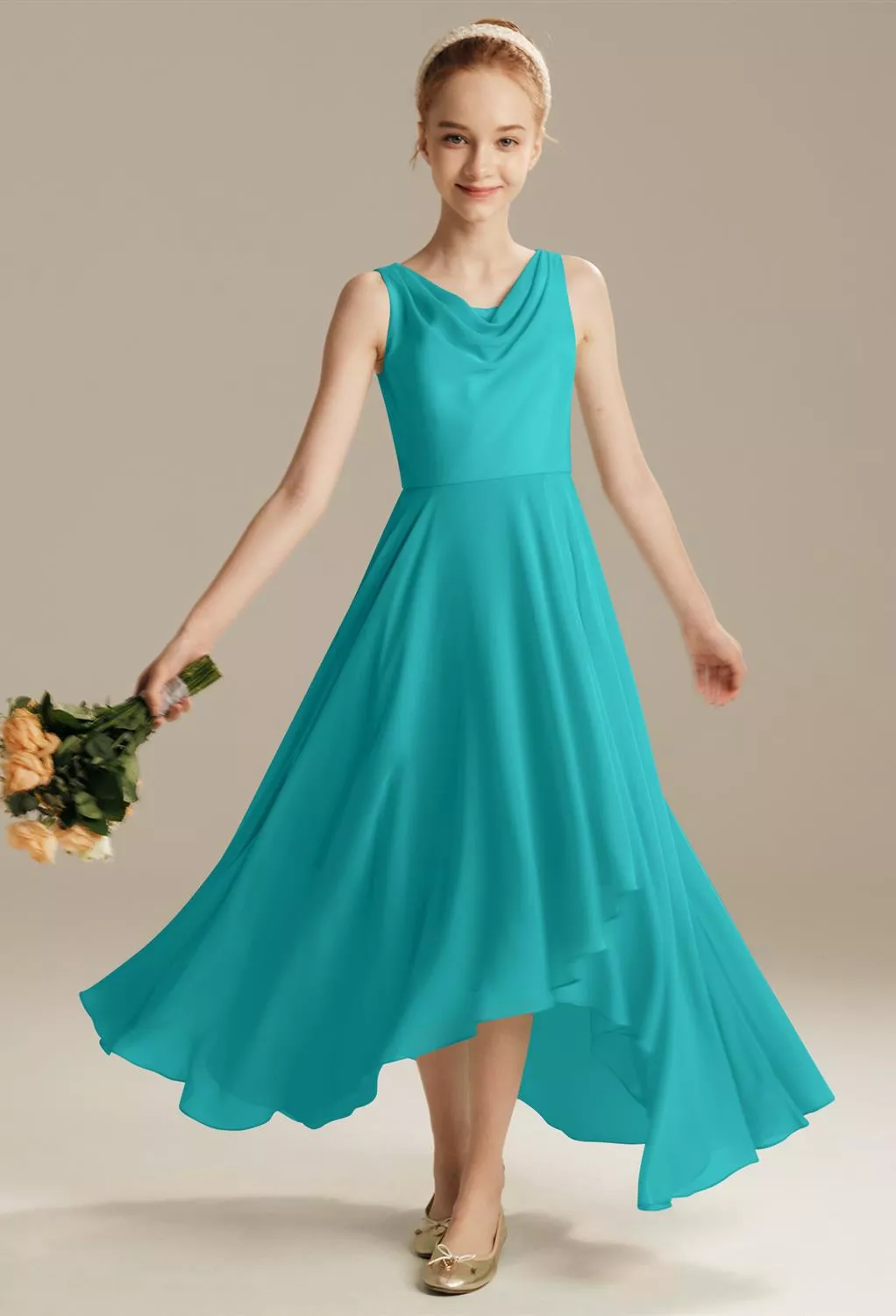 junior bridesmaid dresses tea length Duntery Asymmetrical Chiffon Junior Bridesmaid Dress Halter Spaghetti Straps, Mulberry