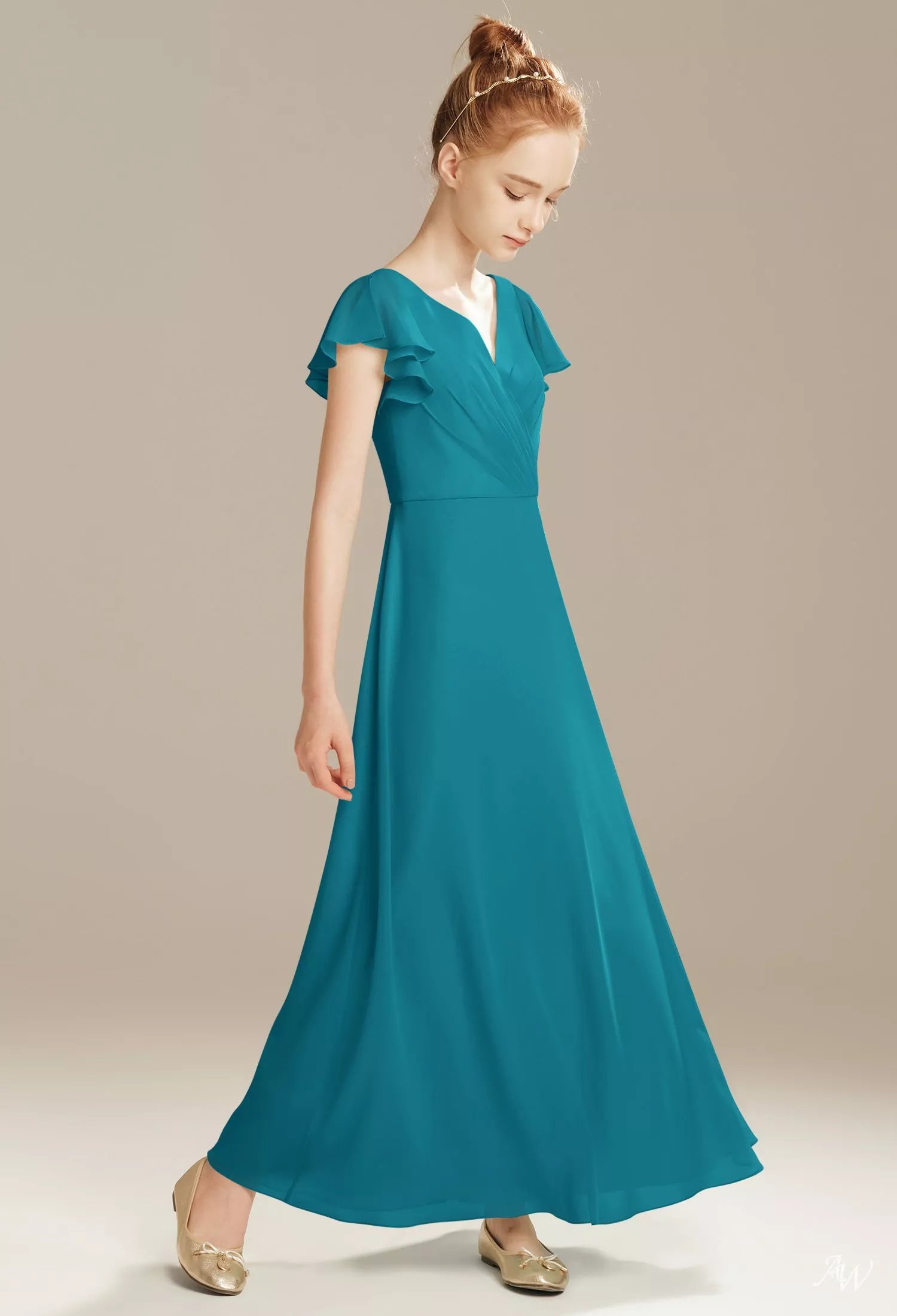 teal tea length bridesmaid dresses Teal Blue Chiffon A-Line Mismatched Bridesmaid Dresses, Dress B