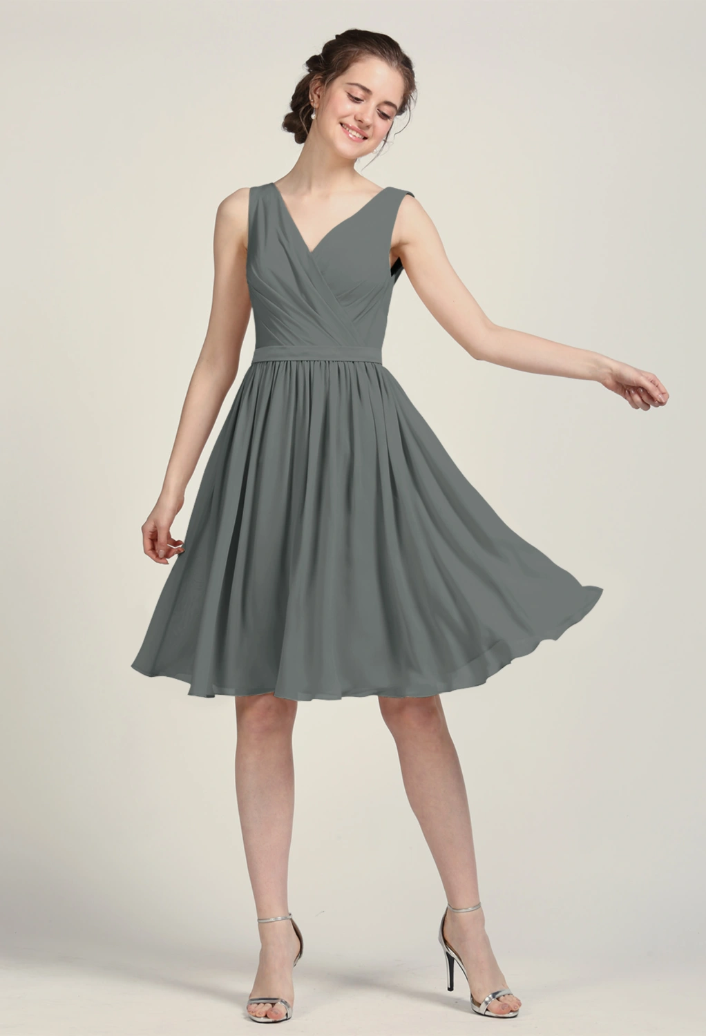 slim fit dress slacks Short V Neck Black Chiffon Prom Dresses, V Neck Short Black Graduation –  jbydress main image 0