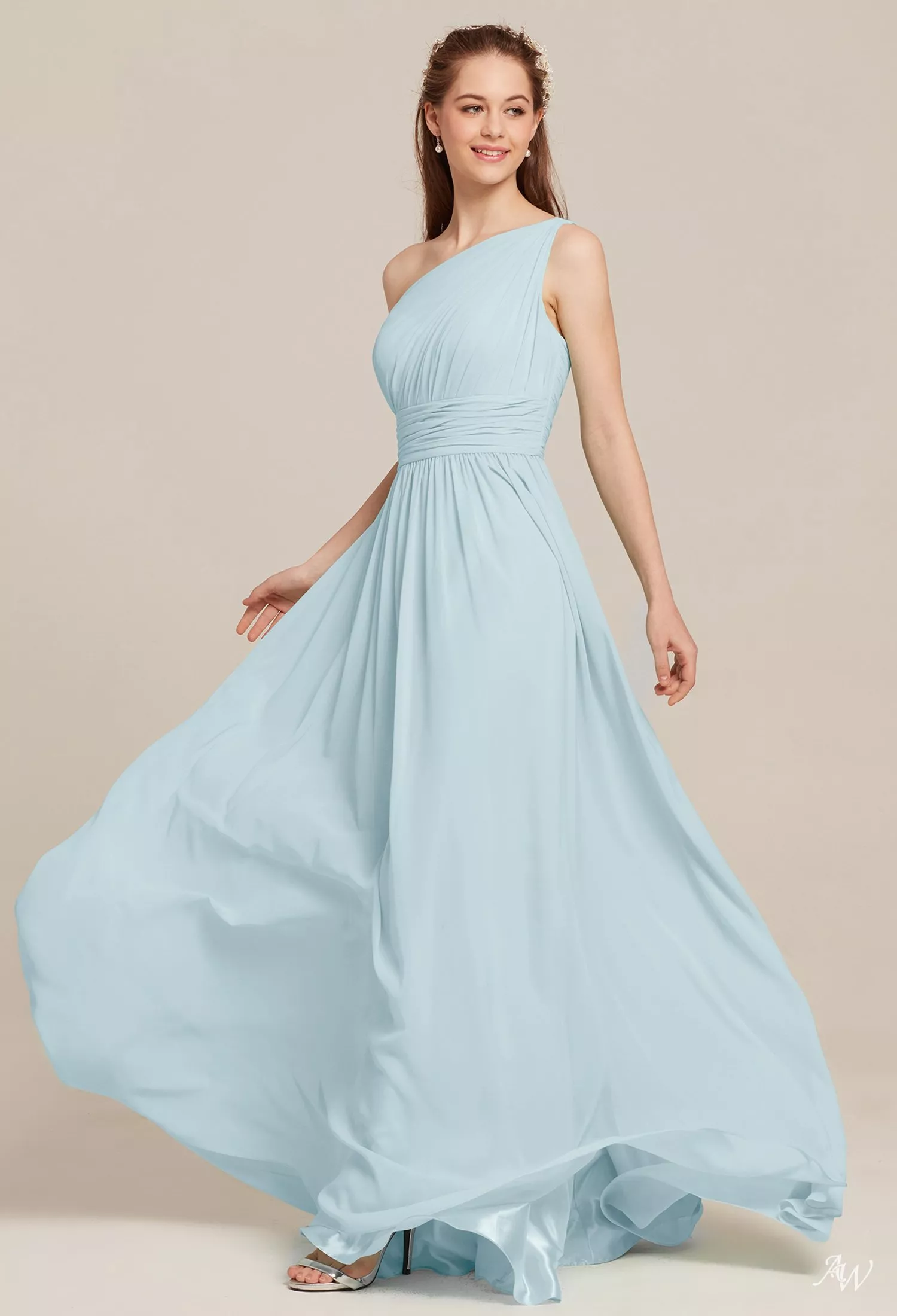 grace bridesmaid dresses AW.Bridal A-line One Shoulder Floor Length Sleeveless Pleat Plus Size Dress Skylight Plus Size 16 ethereal bridesmaid dress can 2026-PROM Sample Bridget Size 22 Color:White/Purple