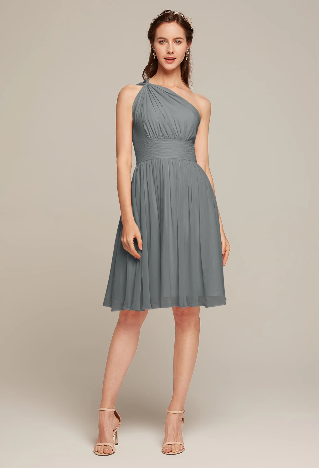 grey graduation dress Lace Embellished Bodice Chiffon Short Dress – The Dress Outlet