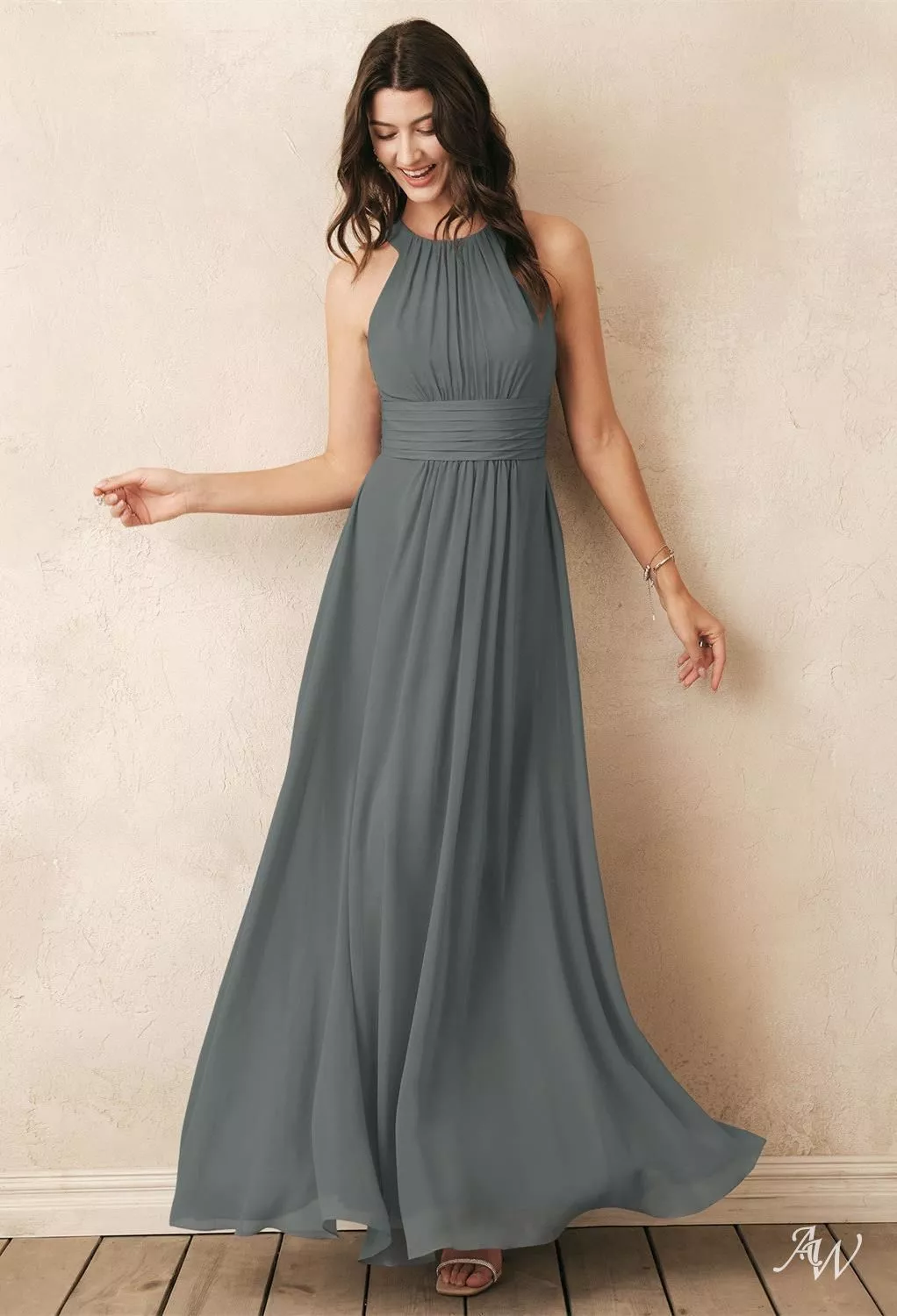 a line bridesmaid dress Ruby A-Line Draped Sleeves Slit Floor Length Bridesmaid Dresses, Dusty Rose