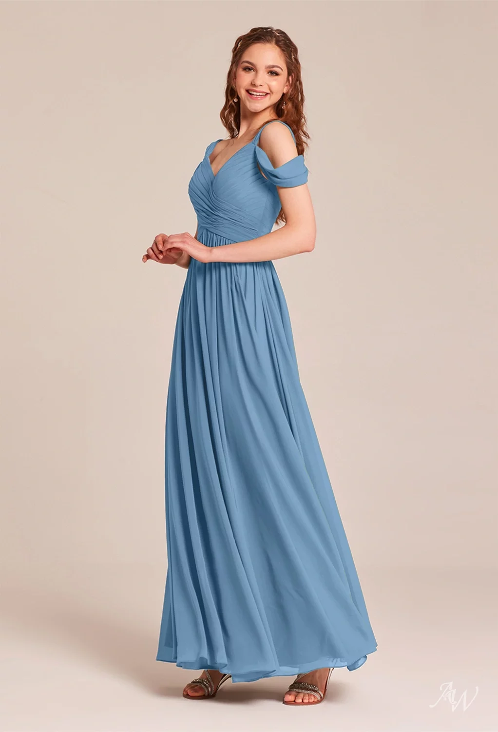 princess polly baby blue dress AW.Bridal A-Line V-Neck Floor Length Sleeveless Pleat Long Bridesmaid Dresses Dress Dusty Blue Size 6