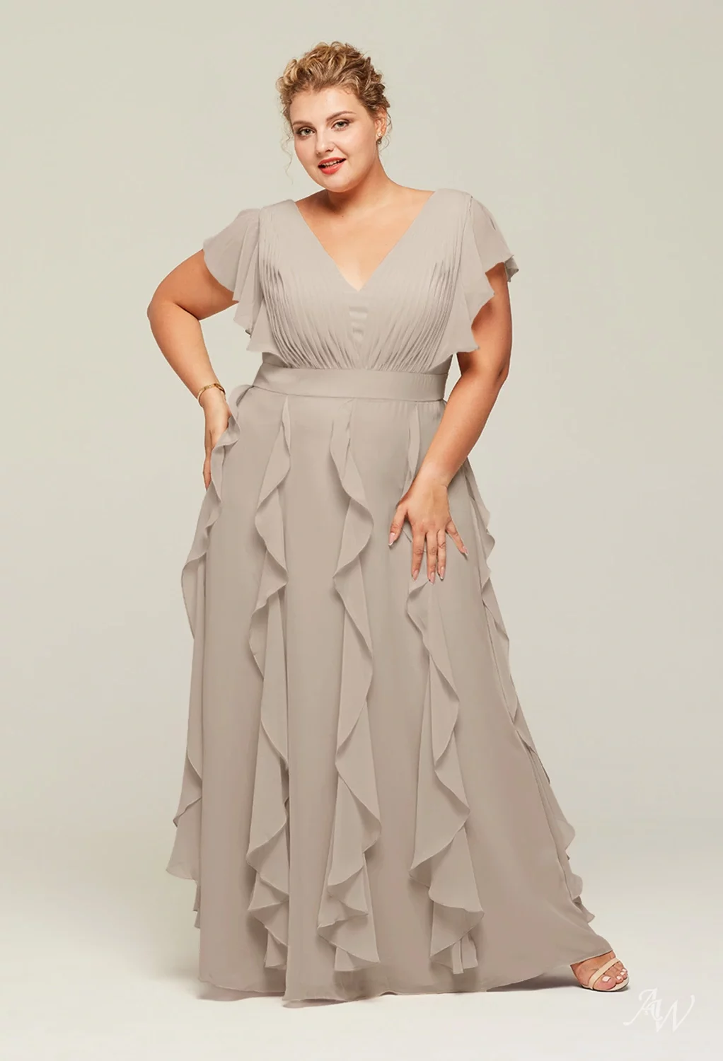taupe plus size bridesmaid dresses Six Stories Women's Knot Front Chiffon Bridesmaid Dress