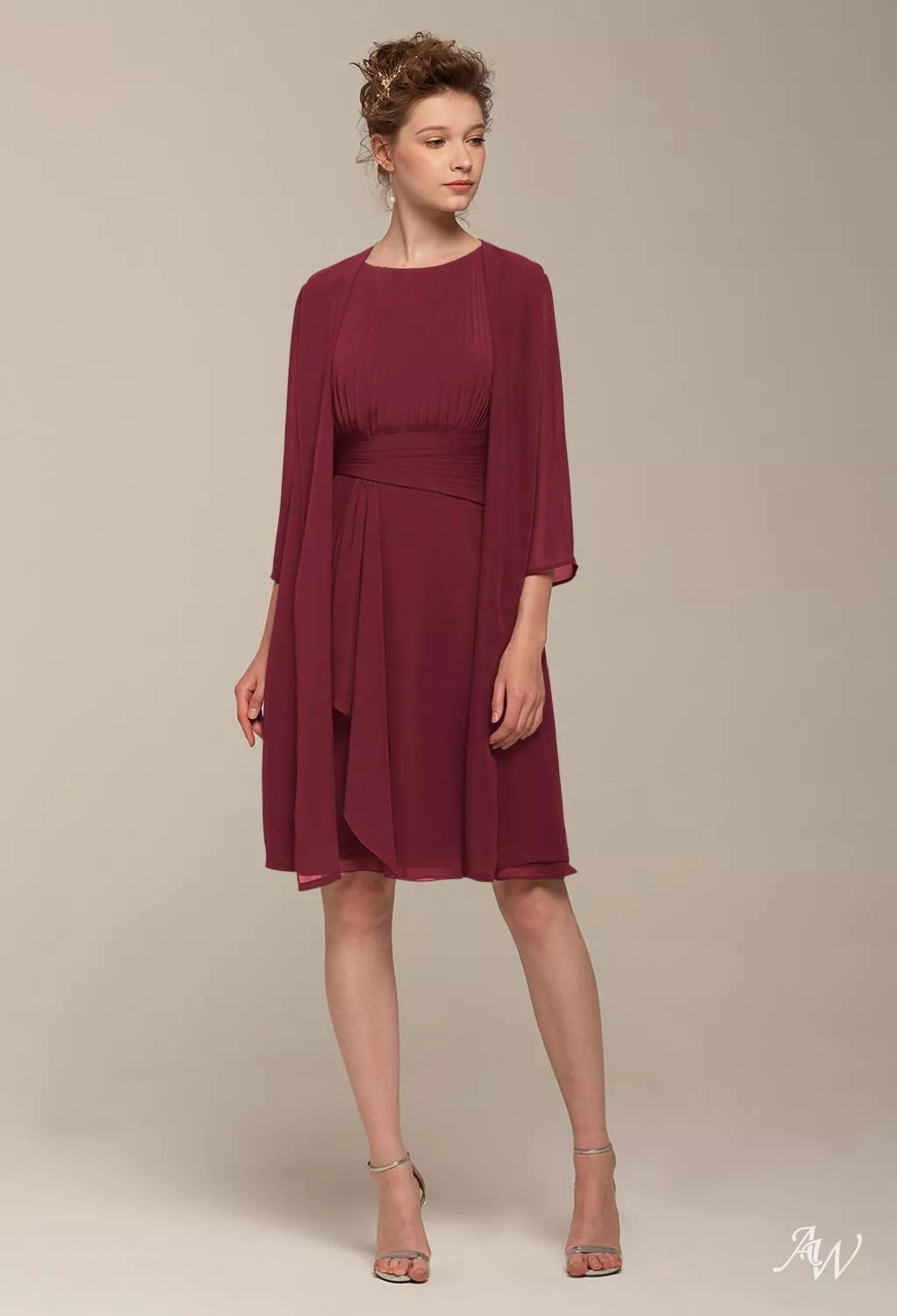 AW.Bridal A-line Bateau Neckline Knee Length Sleeveless Ruching Short Bridesmaid Dresses Dress Burgundy Size 8