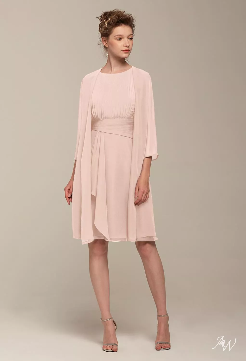AW.Bridal A-line Bateau Neckline Knee Length Sleeveless Ruching Short Bridesmaid Dresses Dress Pearl Pink Size 8