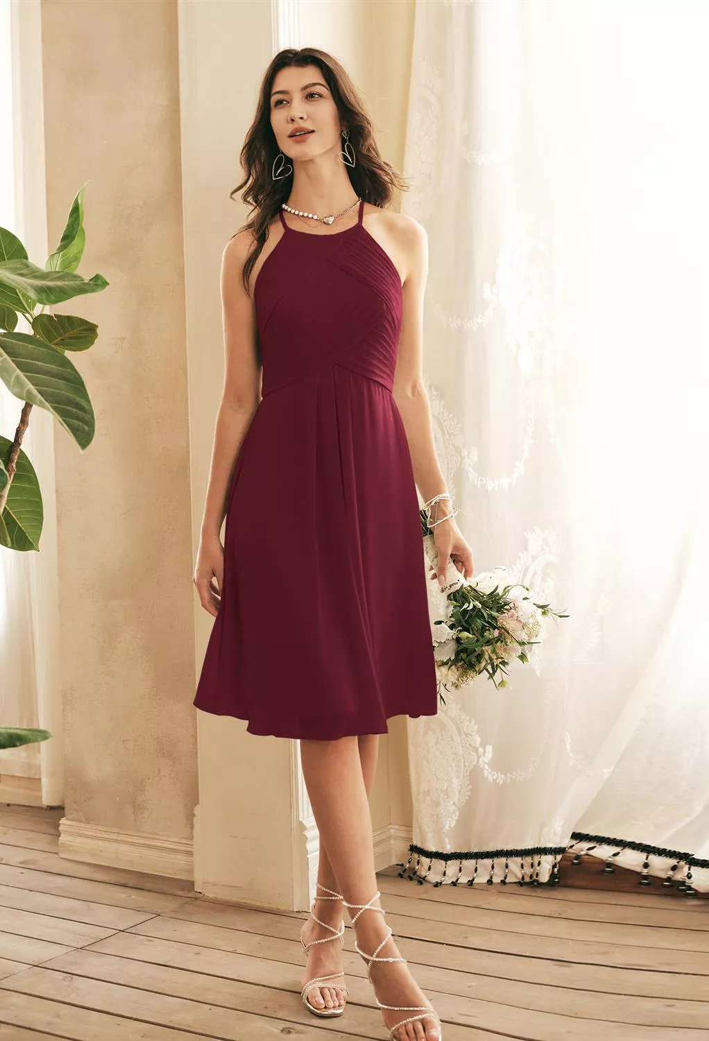 burgundy bridesmaid short dresses Short Burgundy Bridesmaid Dresses Off the Shoulder Prom Dress with Sleeves