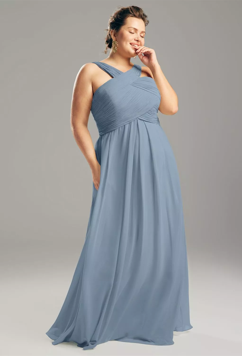 AW Perpetua Dress, Light Dusty Blue Chiffon Floor Length Cowl Neckline ...