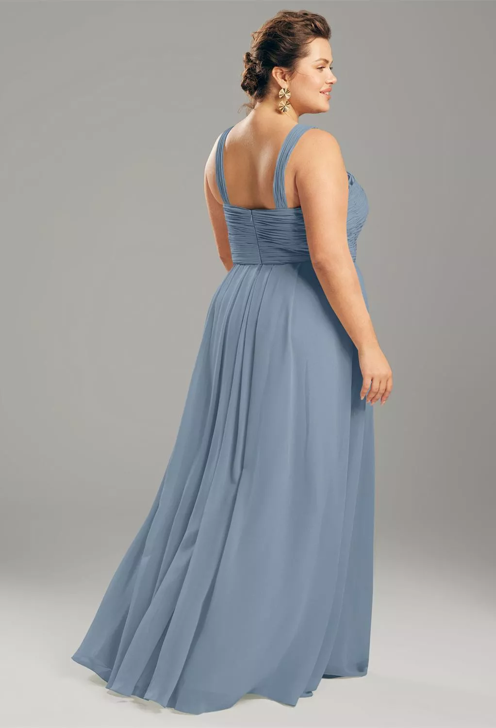 dusty blue maternity bridesmaid dresses Zapaka Women Dusty Blue Bridesmaid Dress Ruched Convertible Boho Chiffon Long Wedding Party Dress, Dusty Blue / UK8 main image 0