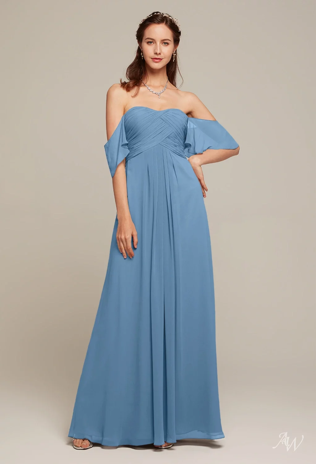 dirty blue bridesmaid dresses Simple A-line Dusty Blue Chiffon Halter Long Custom Bridesmaid Dresses ,  BN1276