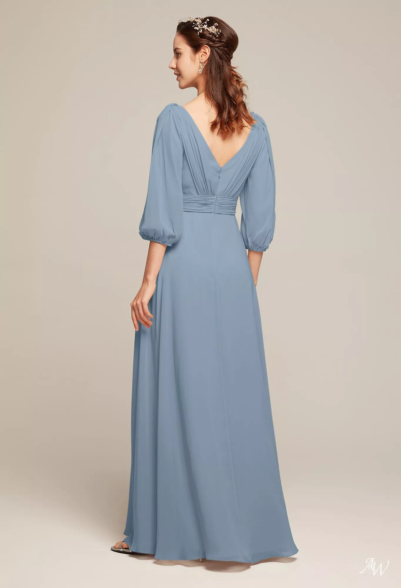 blue wrap bridesmaid dress Ever-Pretty Lantern 3/4 Sleeve Split Tulle Maxi Bridesmaid Dress main image 1